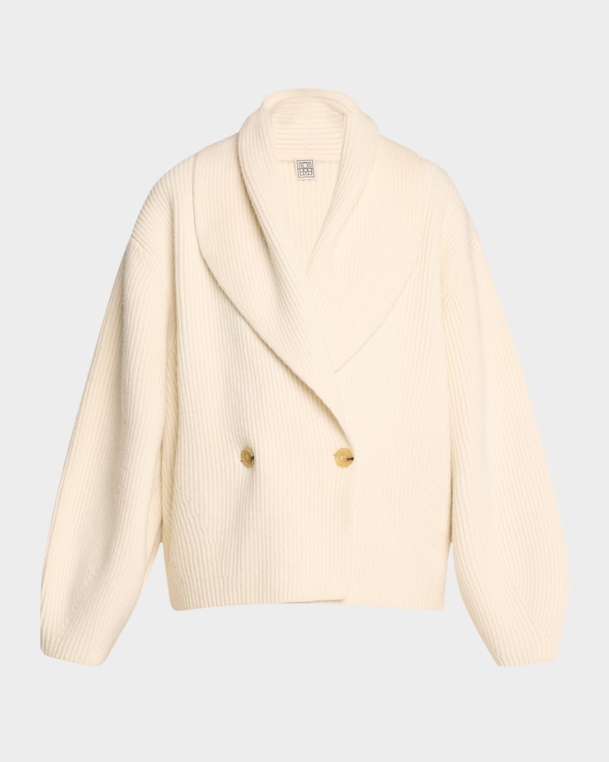 Totême Oversized Shawl Double-breasted Wool Cardigan In Open White