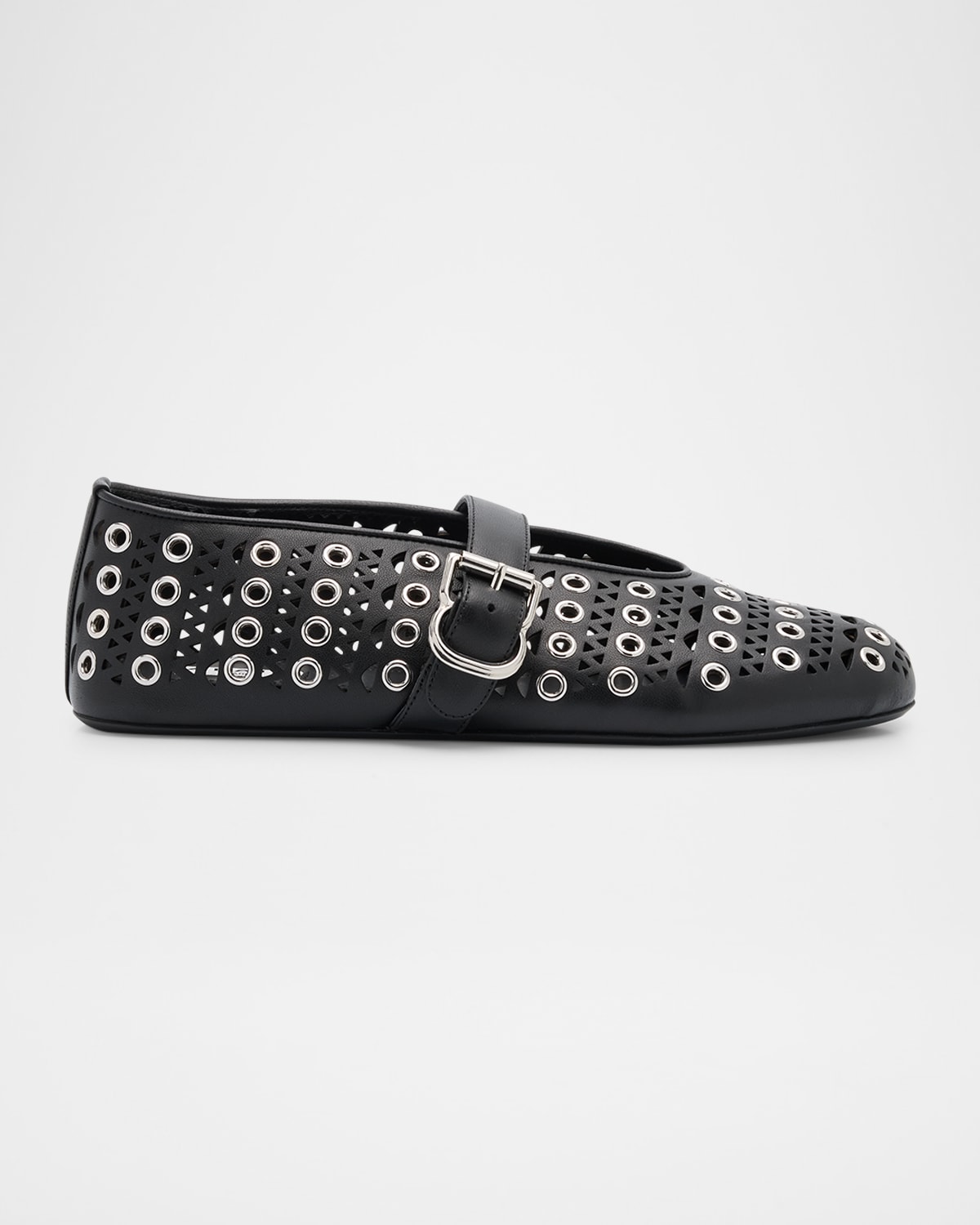 Shop Alaïa Vienne Buckle Eyelet & Laser-cut Leather Ballet Flats In Noir