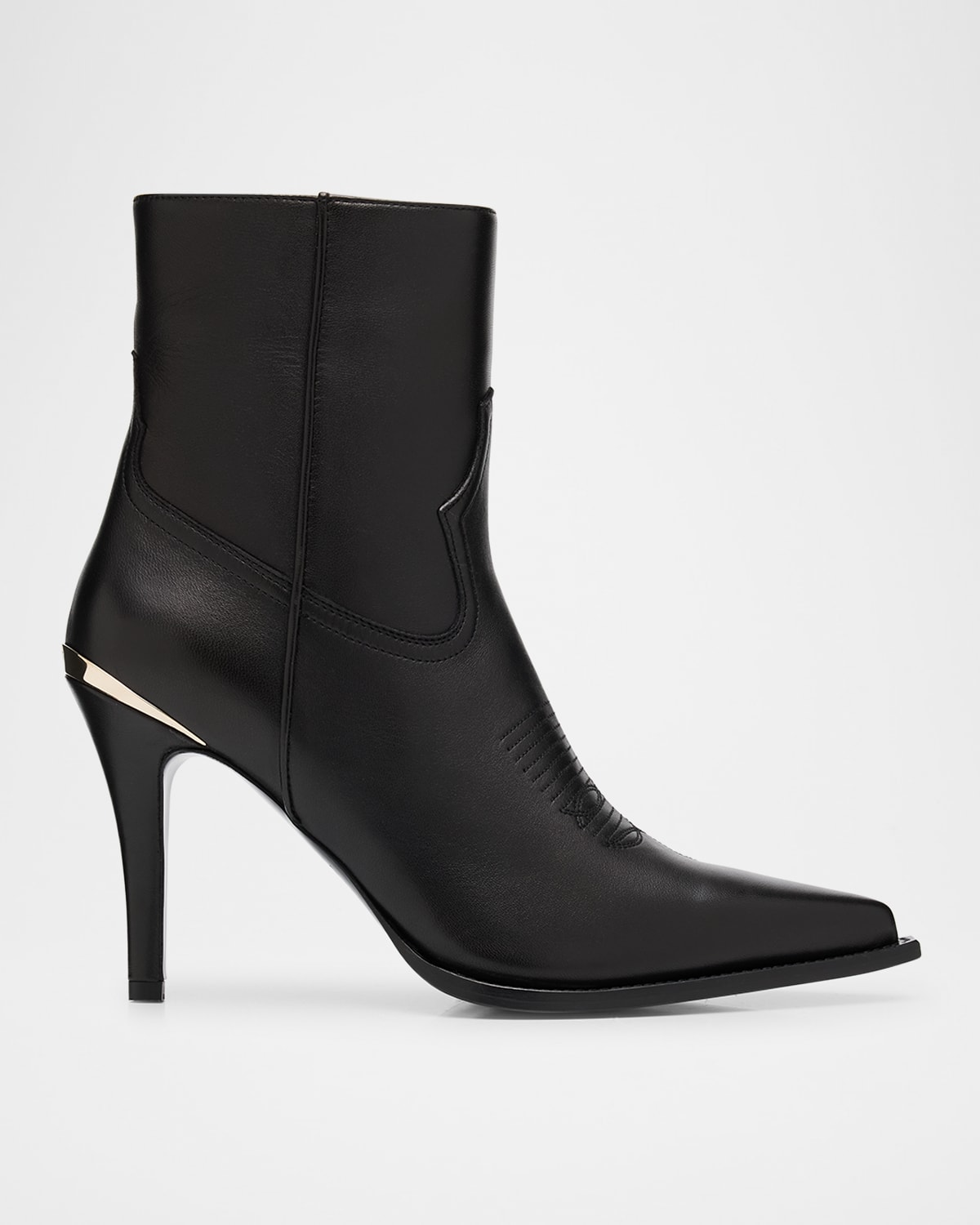 Partlow Nancy Leather Western Stiletto Booties In Nero