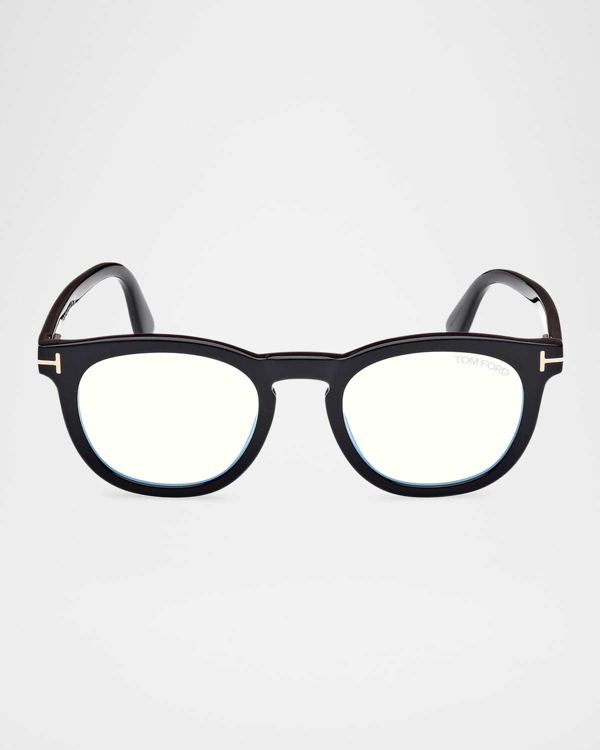 Tom Ford Men's Ft5993-bm Round Blue-block Optical Frames With Magnetic Sunglasses Clip In Shiny Black Eco Logoblue Block  Smoke Lenses