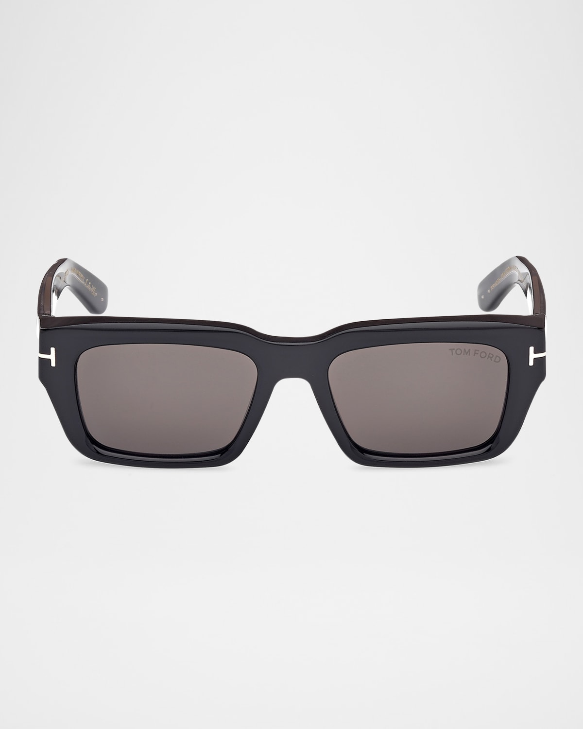Tom Ford Men's Icon Collection Sunglasses In Shiny Black Shiny Crysal Logosmoke Lenses