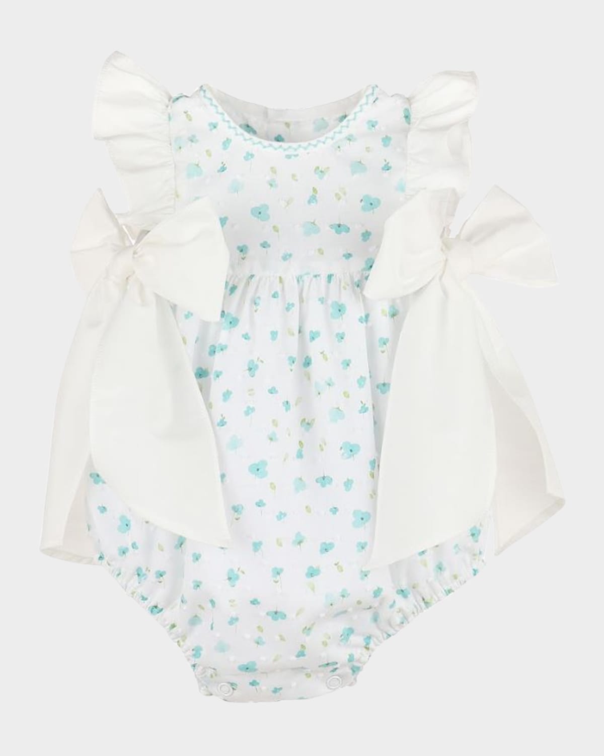 Luli & Me Azure Bubble Romper W/ Bows In Print