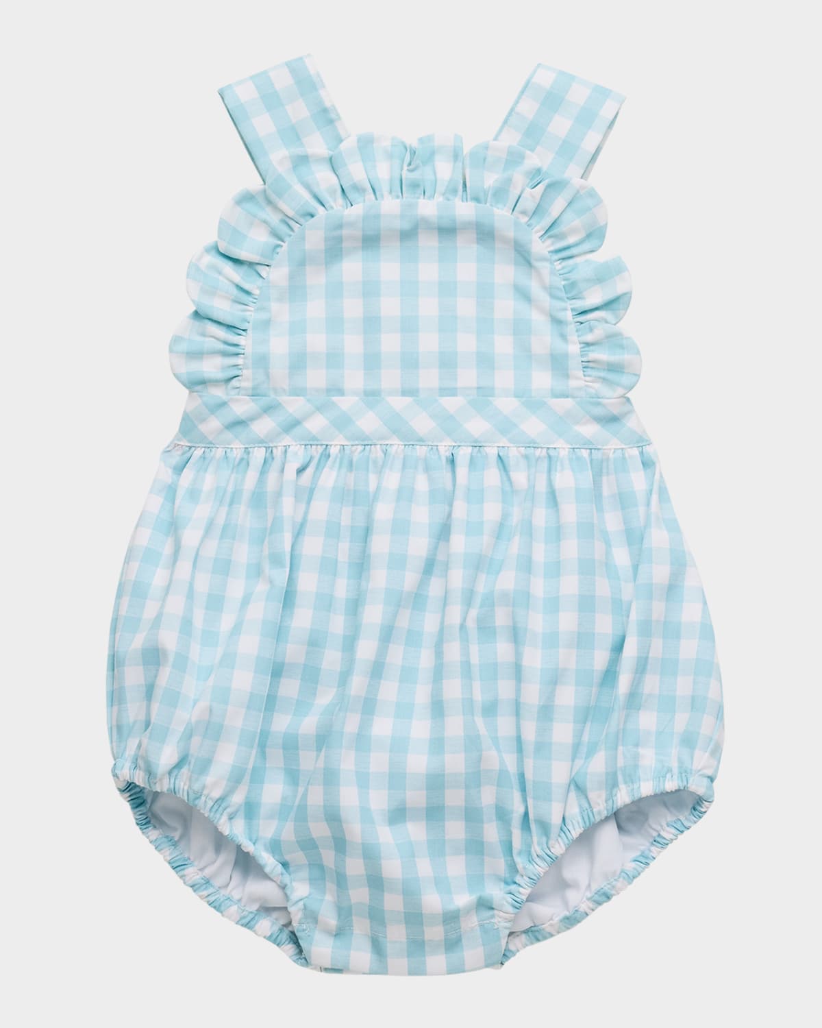 Luli & Me Girl's Ruffle Gingham-print Bubble Romper In Aqua