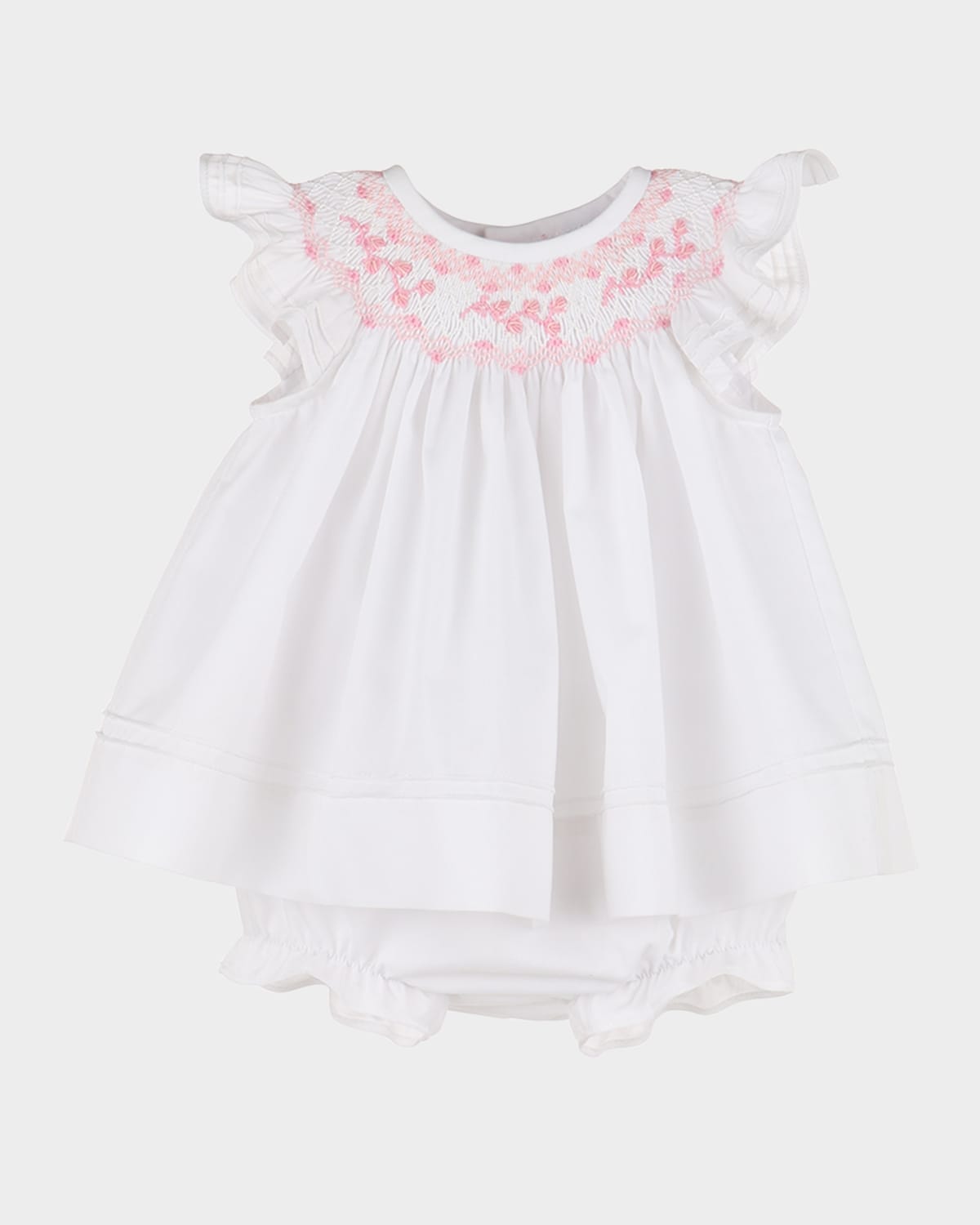 Luli & Me Kids' Girl's Smocked Bishop Dress W/ Bonner & Bloomers In White