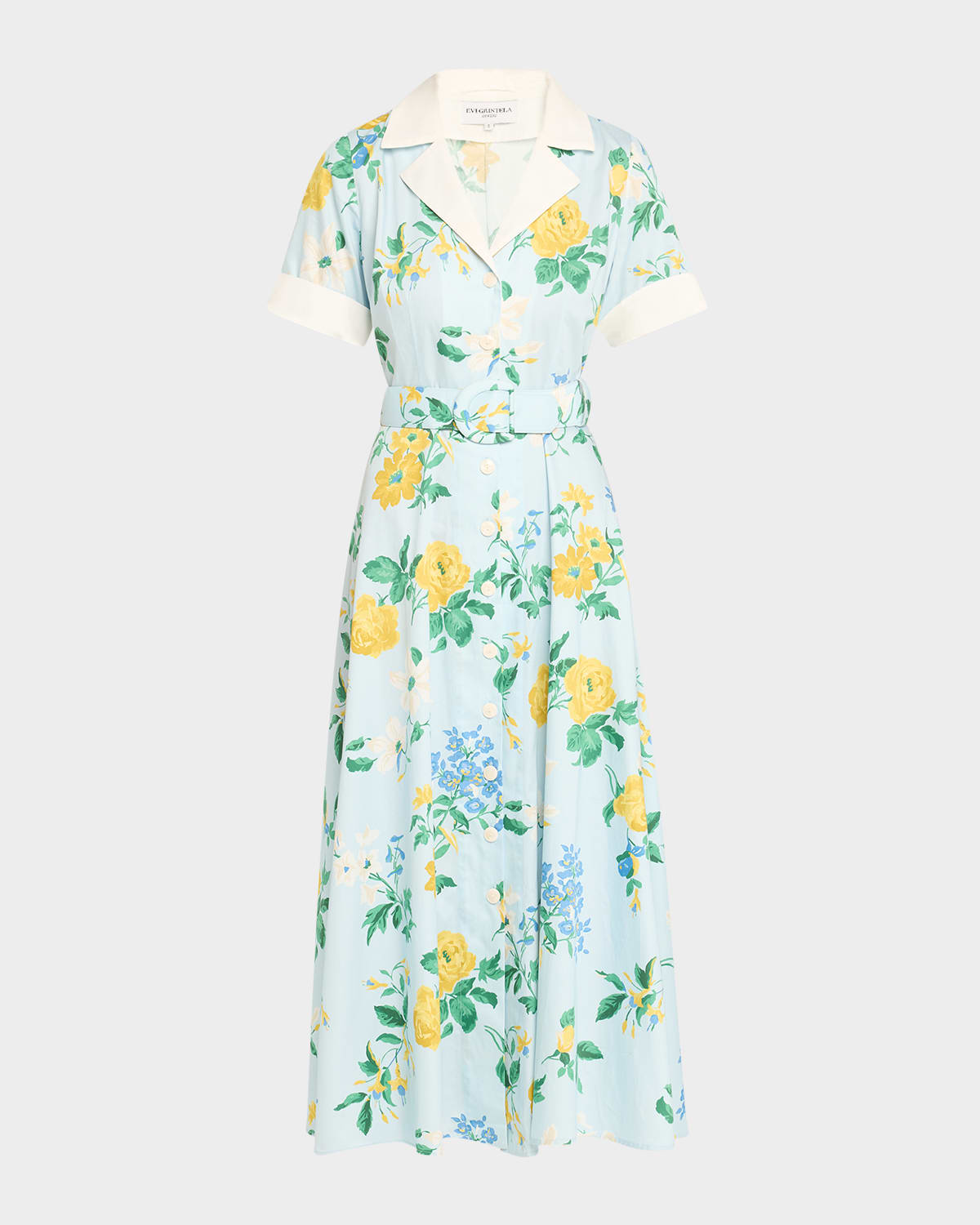 Clara Belted Floral-Print Midi Shirtdress