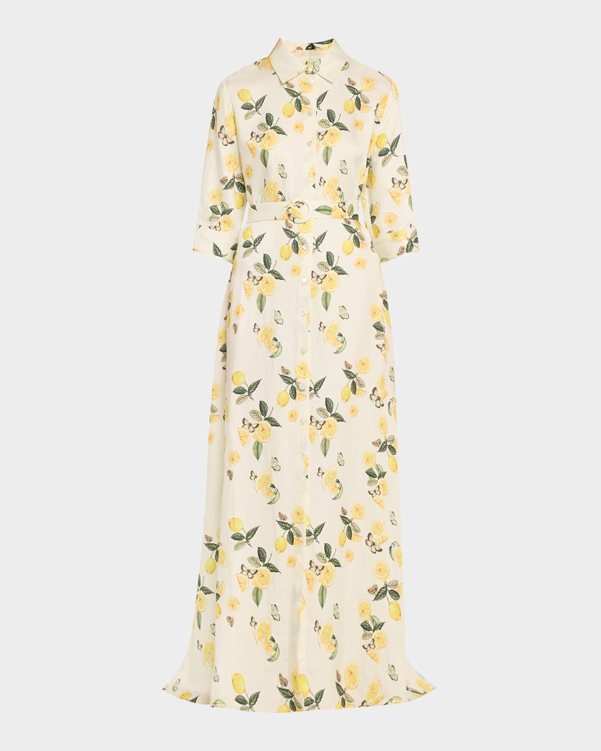 Valerie Belted Lemon-Print Maxi Shirtdress