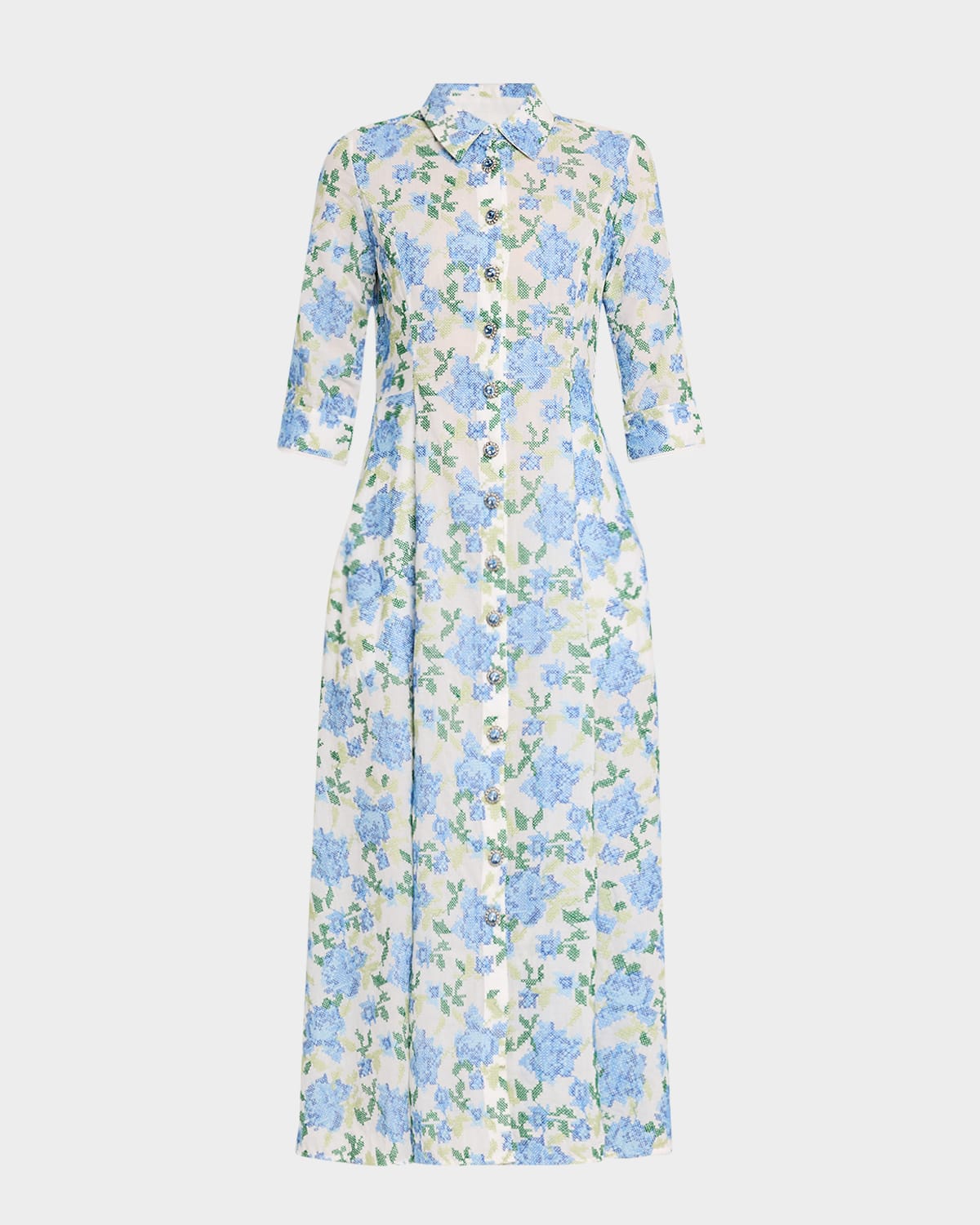 Cara Floral-Embroidered Midi Shirtdress
