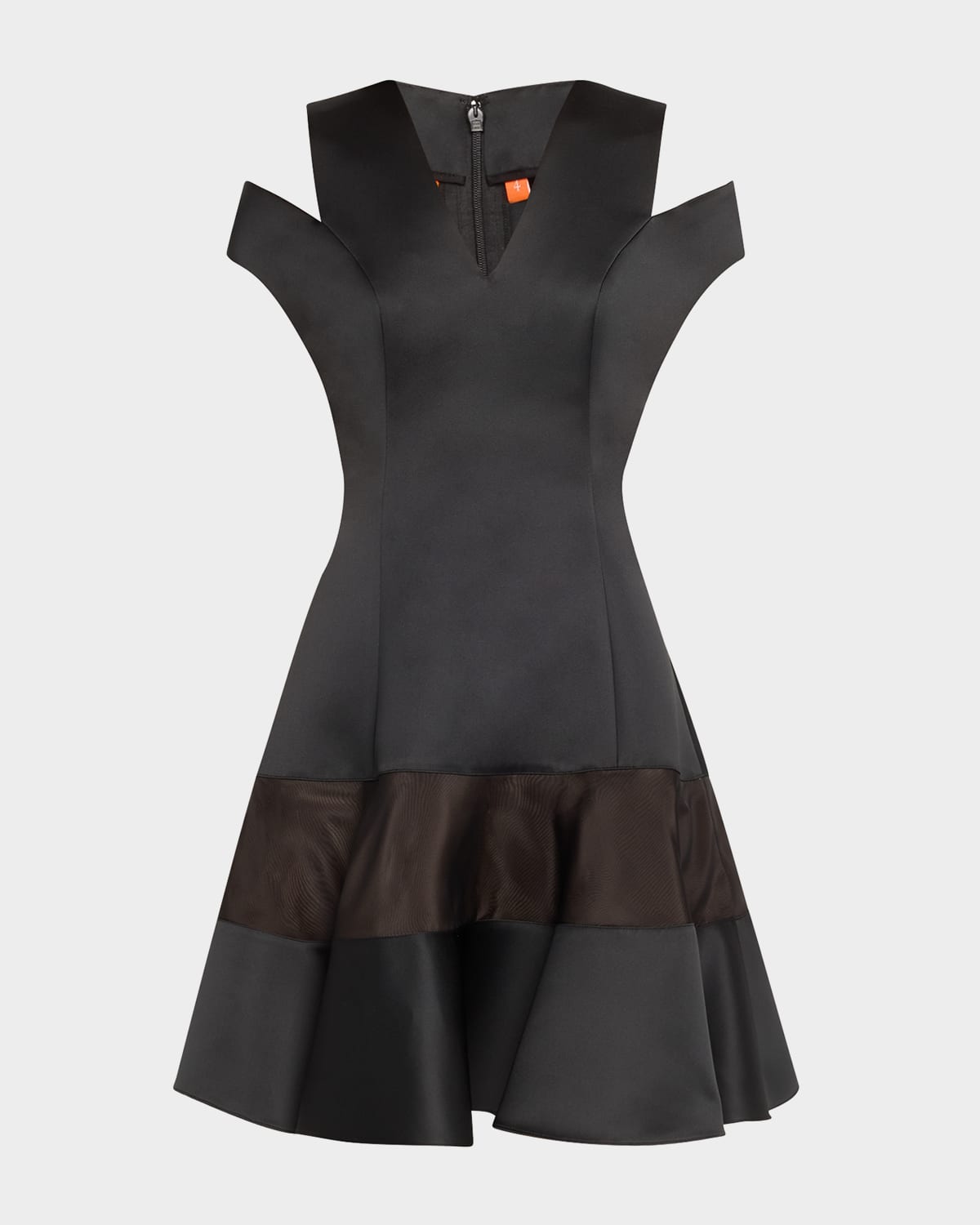 Shoulder Cut Out Flounce Satin Organza Dress