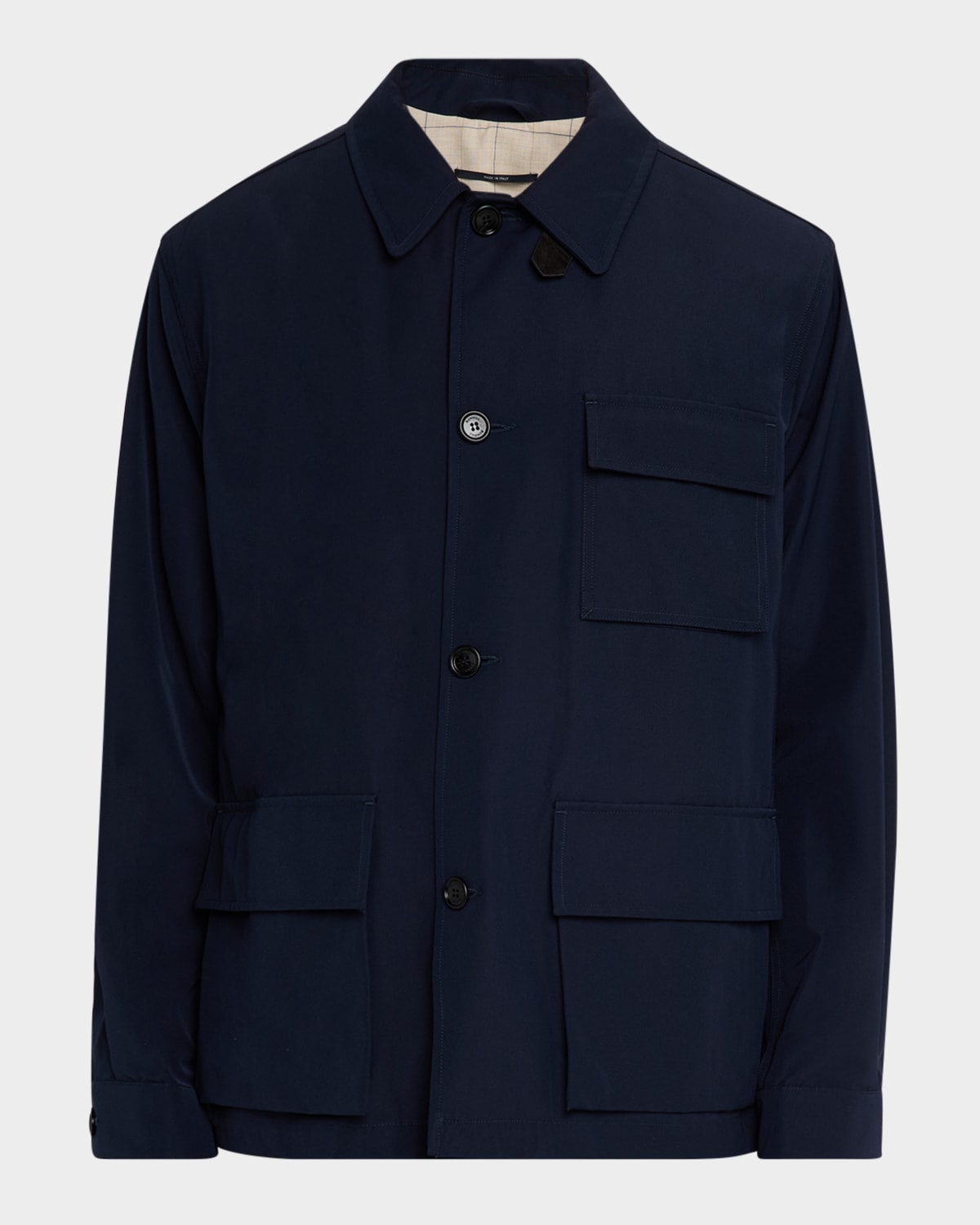 Men's Nylon and Cotton Button-Front Shirt Jacket