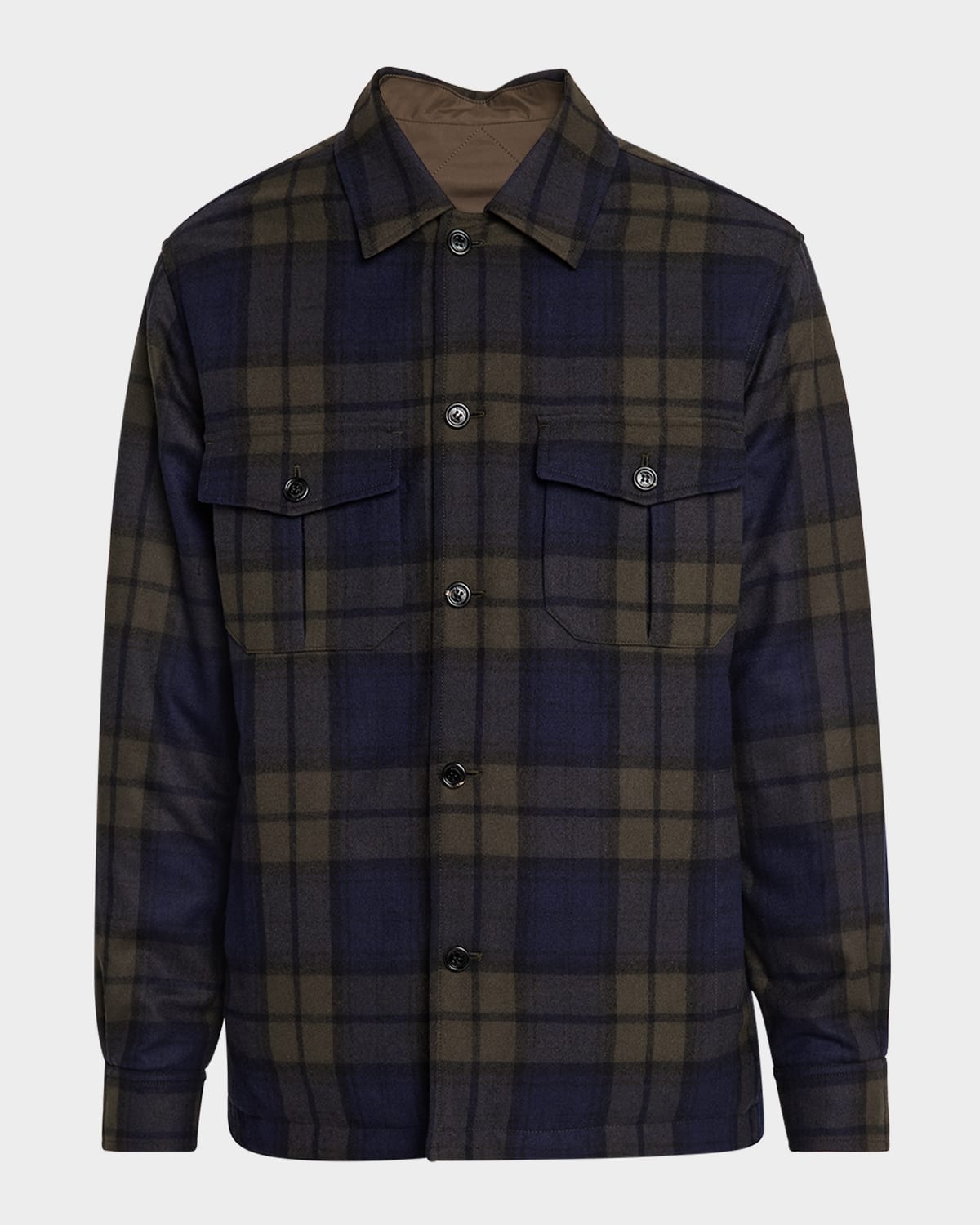 DUNHILL MEN'S REVERSIBLE PLAID OVERSHIRT 
