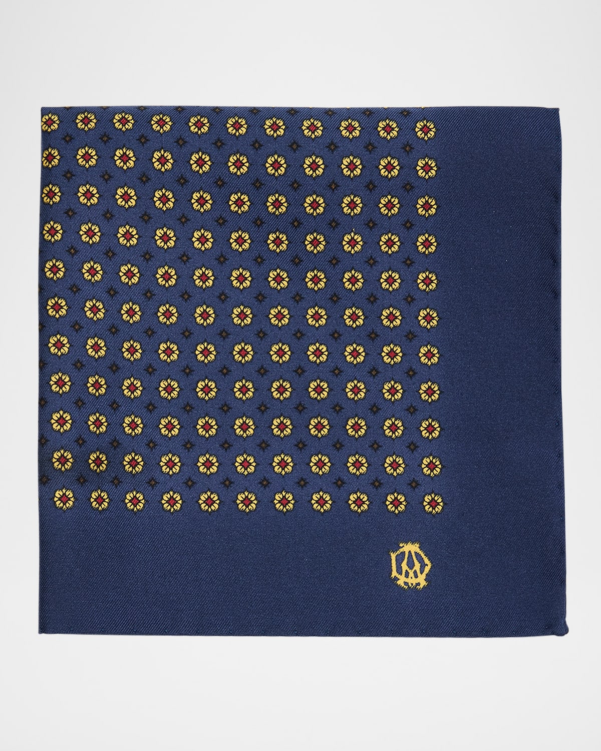 DUNHILL MEN'S MULBERRY SILK MICRO-FLORAL POCKET SQUARE 