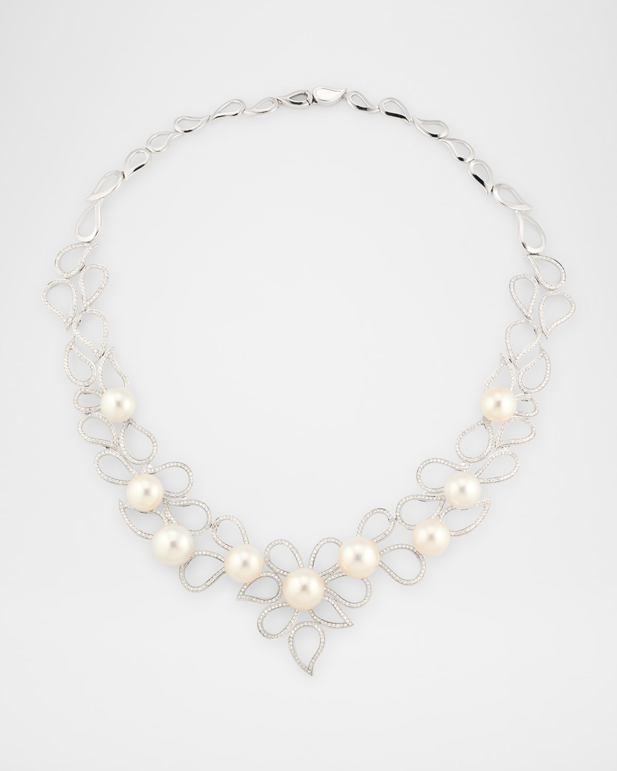 18K White Gold South Sea Pearl and Diamond Necklace, 18"L
