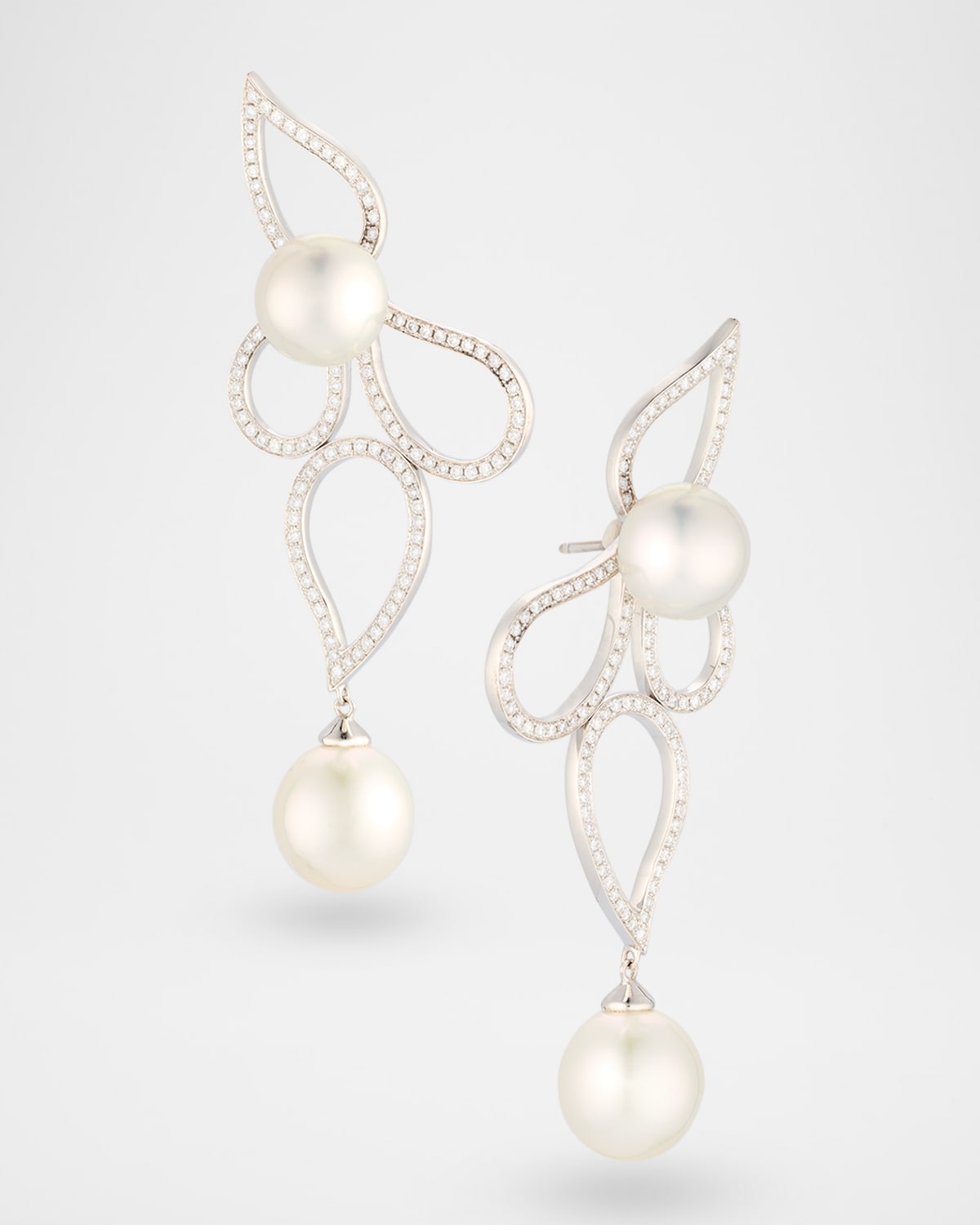 18K White Gold South Sea Pearl and Diamond Earrings