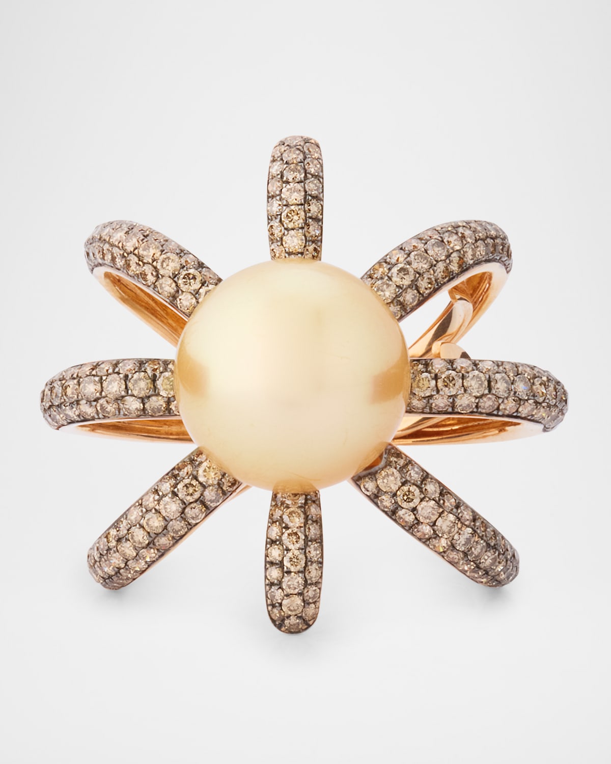 18K Rose Gold South Sea Pearl and Diamond Ring, Size 7