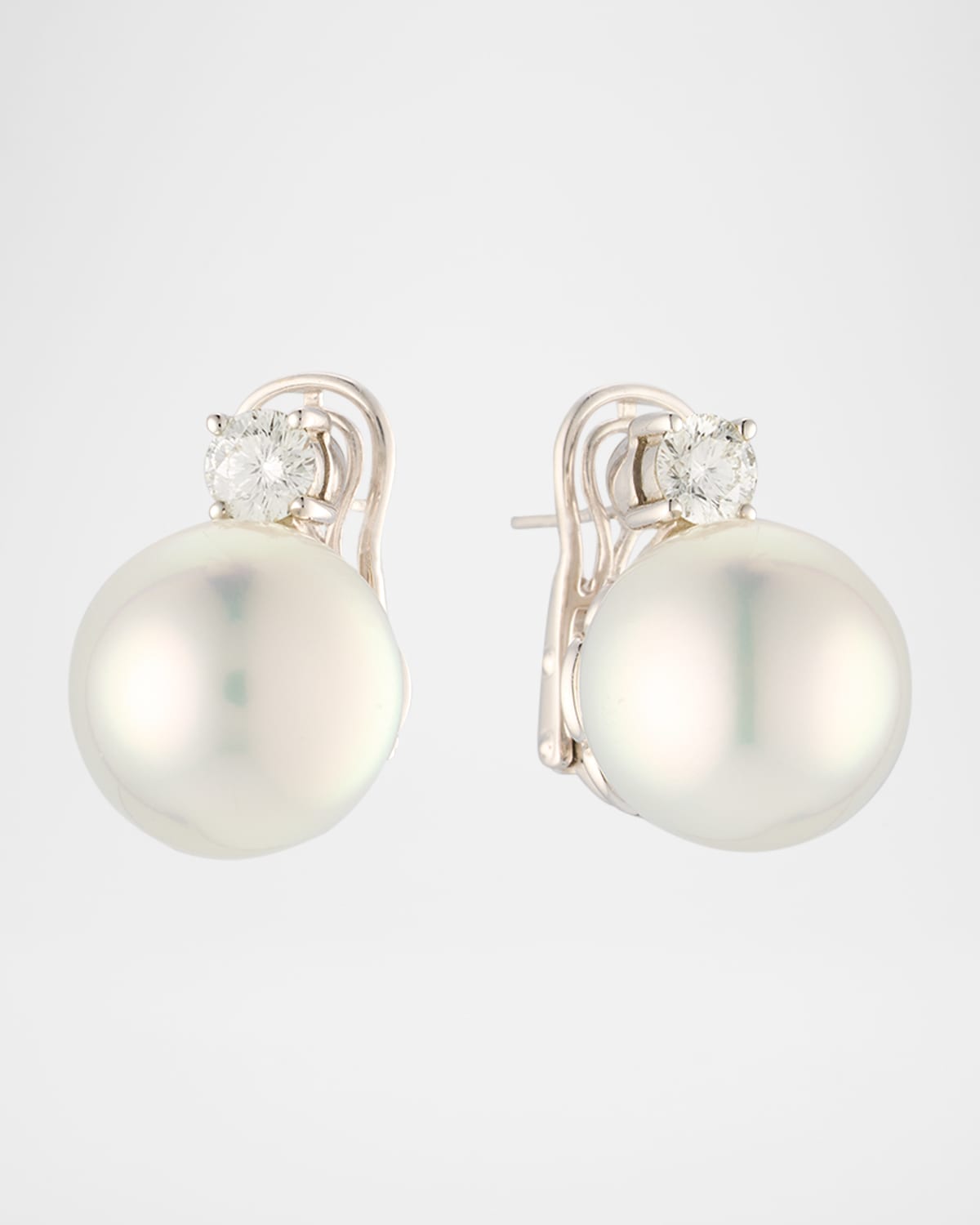 18K White Gold South Sea Pearl and Diamond Earrings
