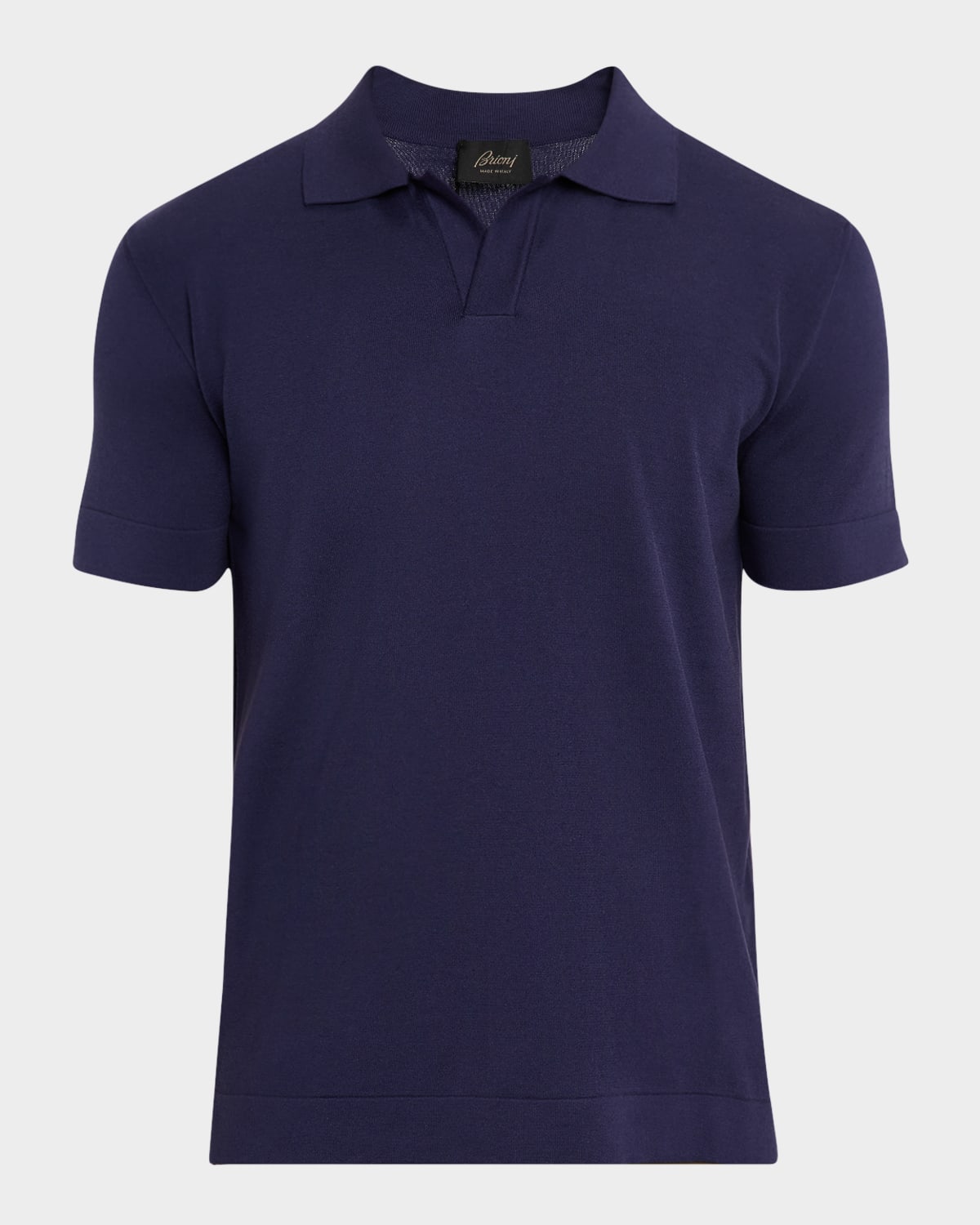 Brioni Men's Cotton And Silk Johnny Collar Polo Shirt In Midnight B