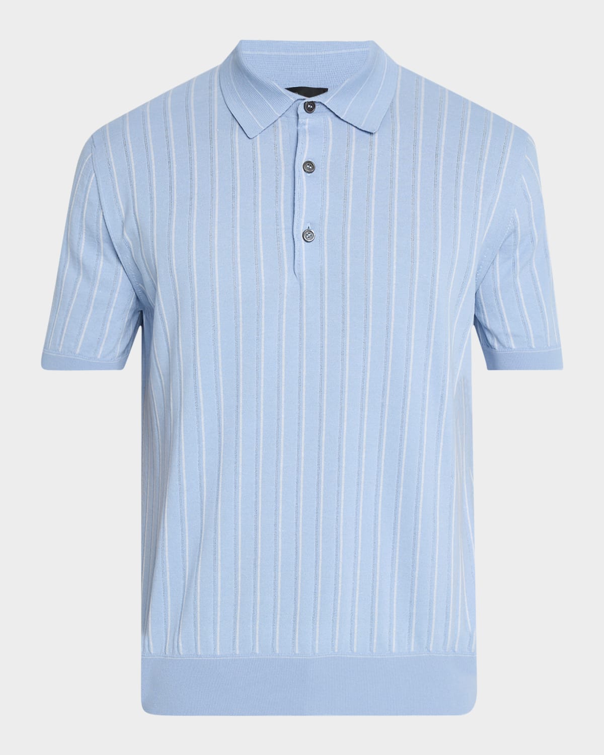 Brioni Men's Stripe Short-sleeve Polo Sweater In Lt Blue Wh
