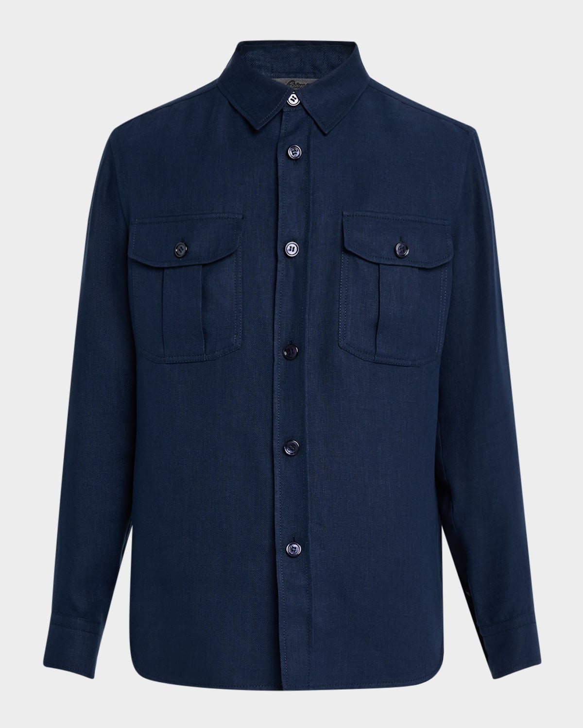 Brioni Wool Twin-pocket Overshirt In Blue