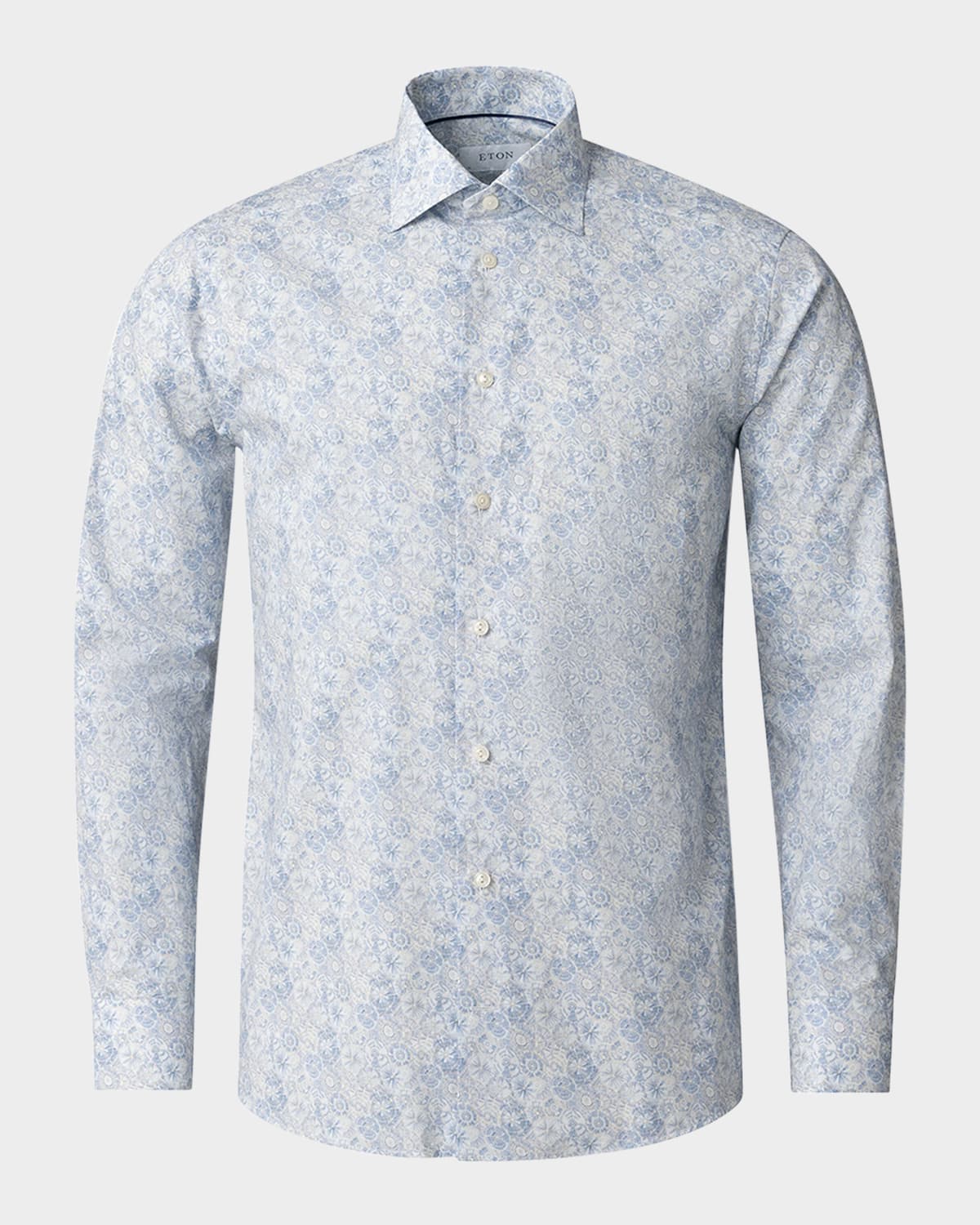 Eton Men's Contemporary Fit Cotton Printed Sport Shirt In Pastel Blue