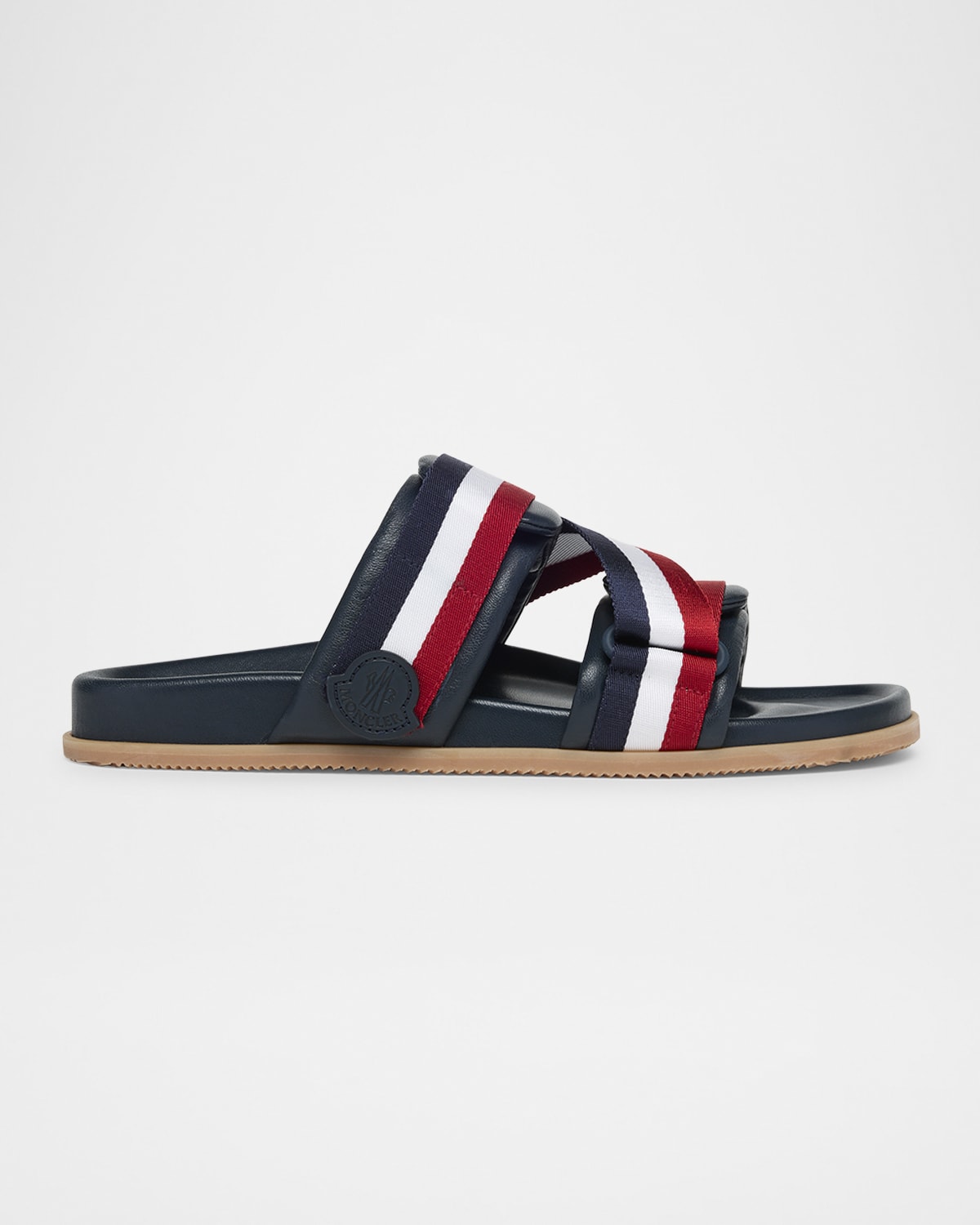 Moncler Blue Leather Mon Summer Sliders In Multi