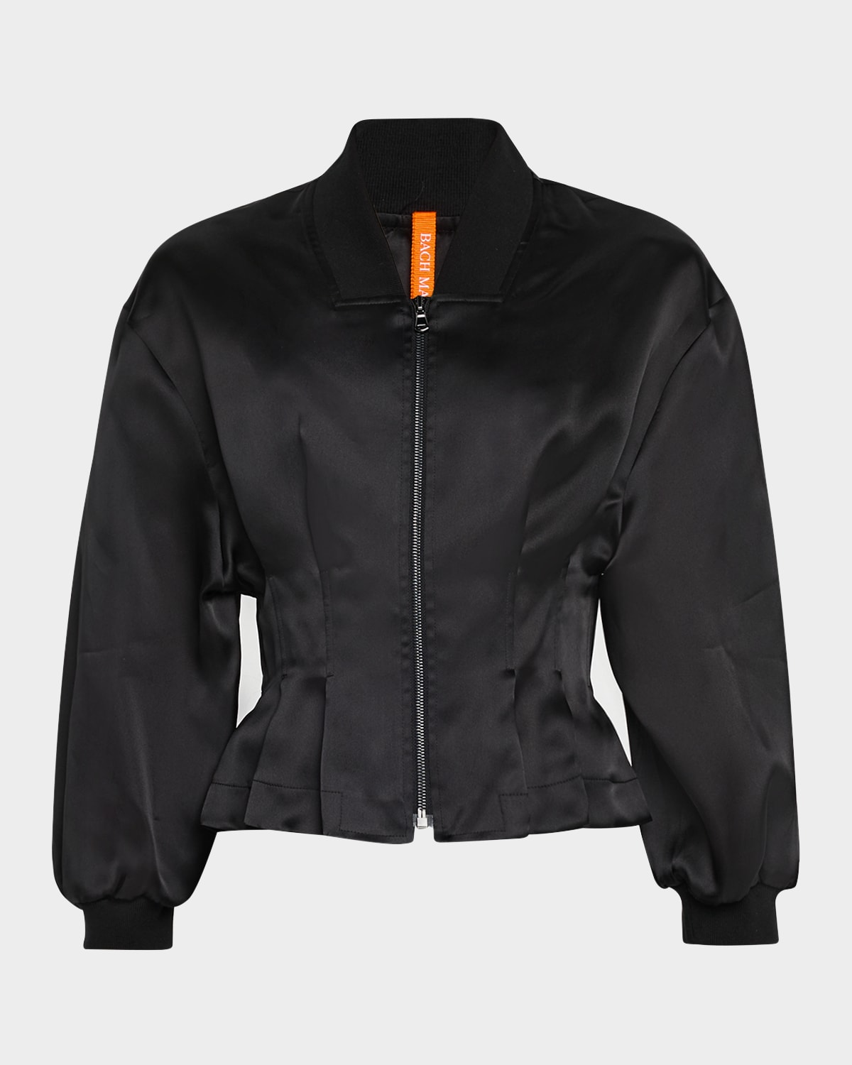Nipped-Waist Peplum Silk Bomber Jacket