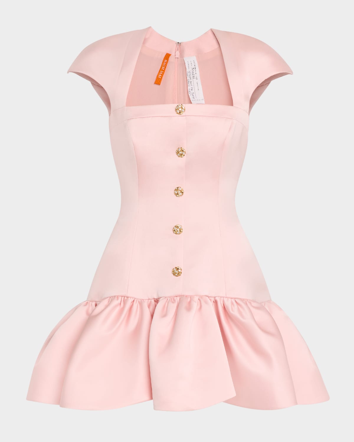 Square-Neck Cap-Sleeve Volant Ruffle Mini Dress