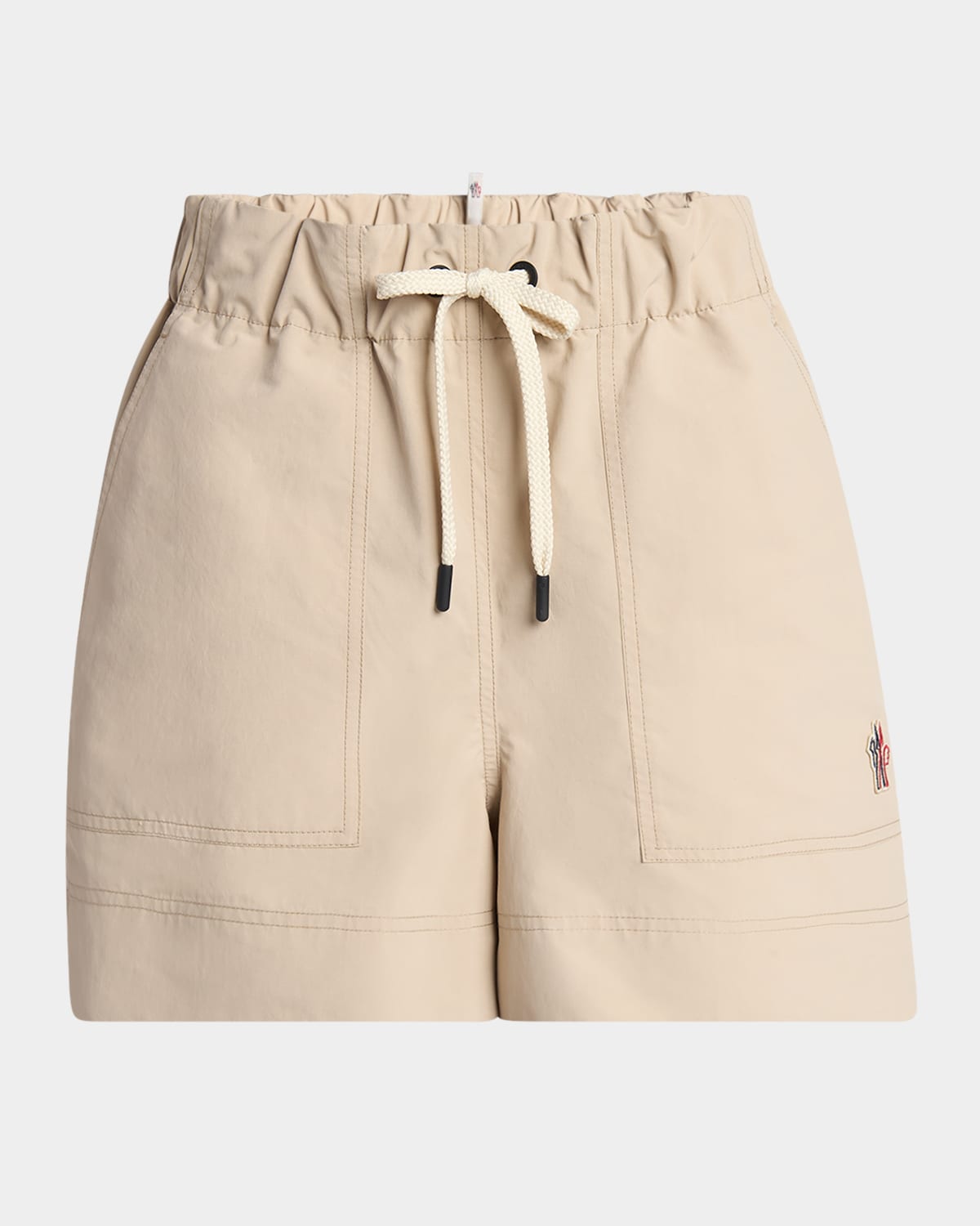 Moncler Logo Patch Drawstring Shorts In Medium Beige