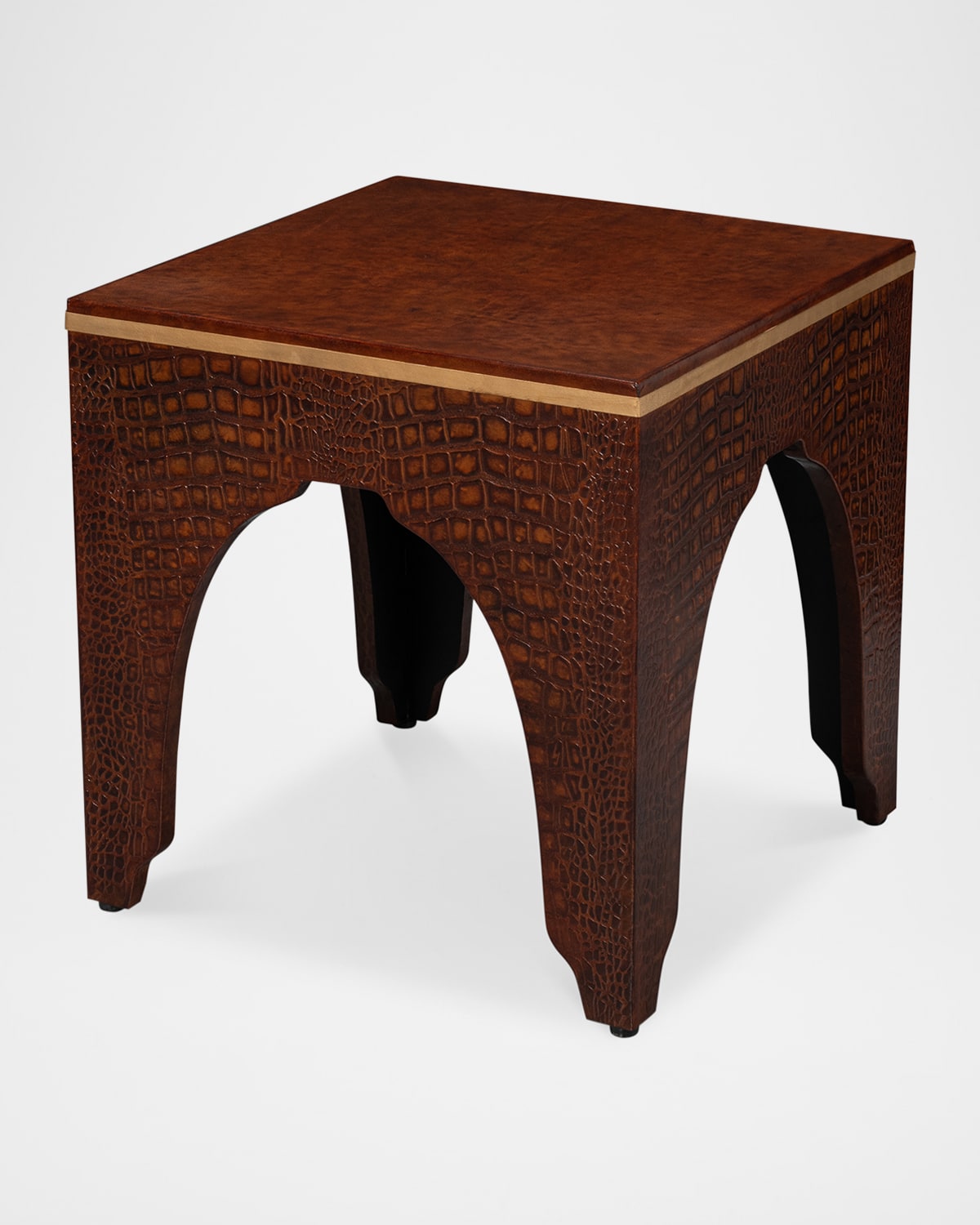 Sarreid Croco-embossed Leather Stool In Brown