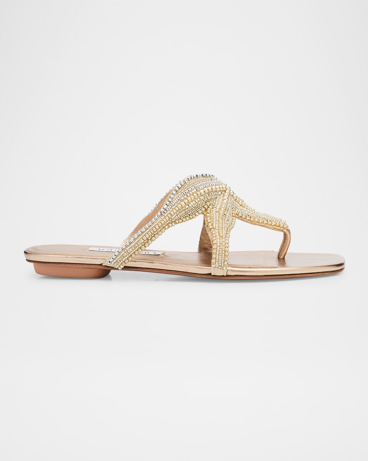 Pearly Beaded Flat Thong Sandals