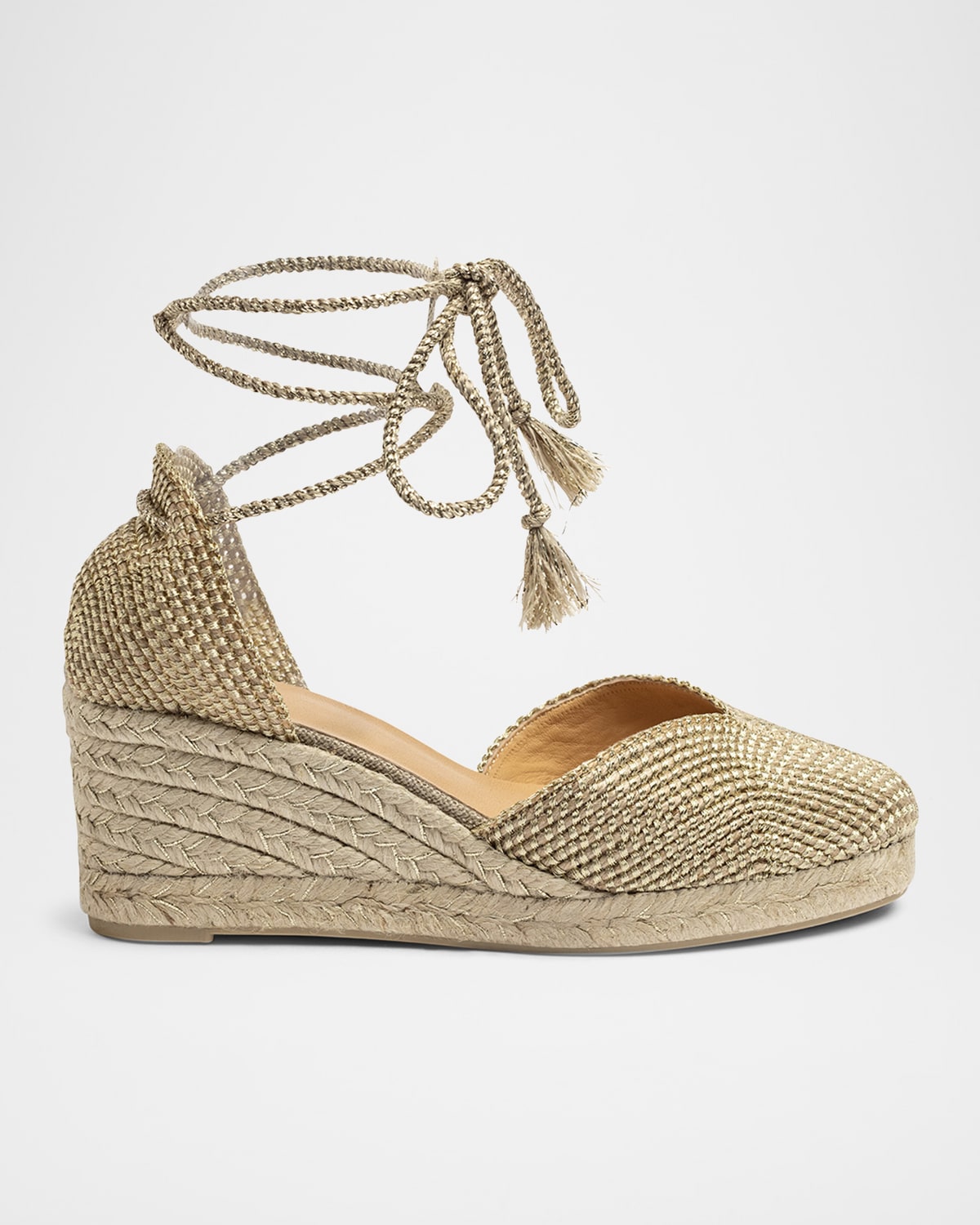 Shop Castaã±er Cora Woven Ankle-tie Espadrilles In Oro