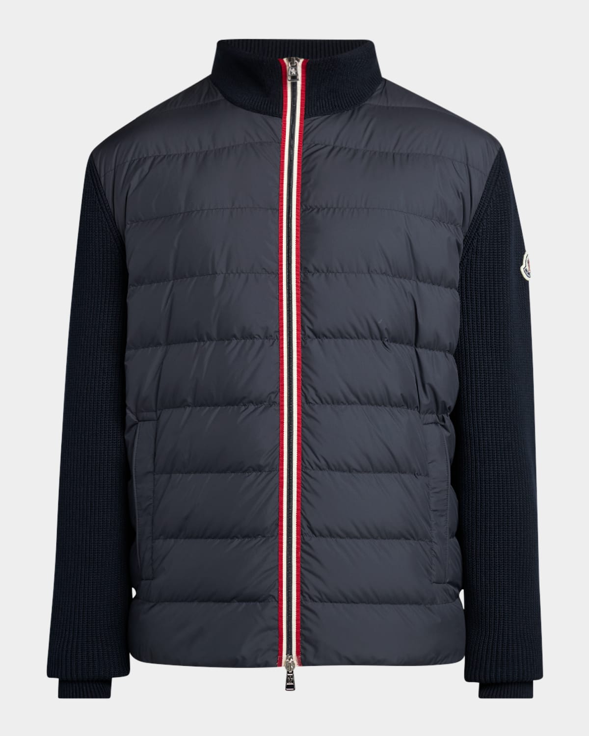 Shop Moncler Men's Down Knit Jacket In Blue