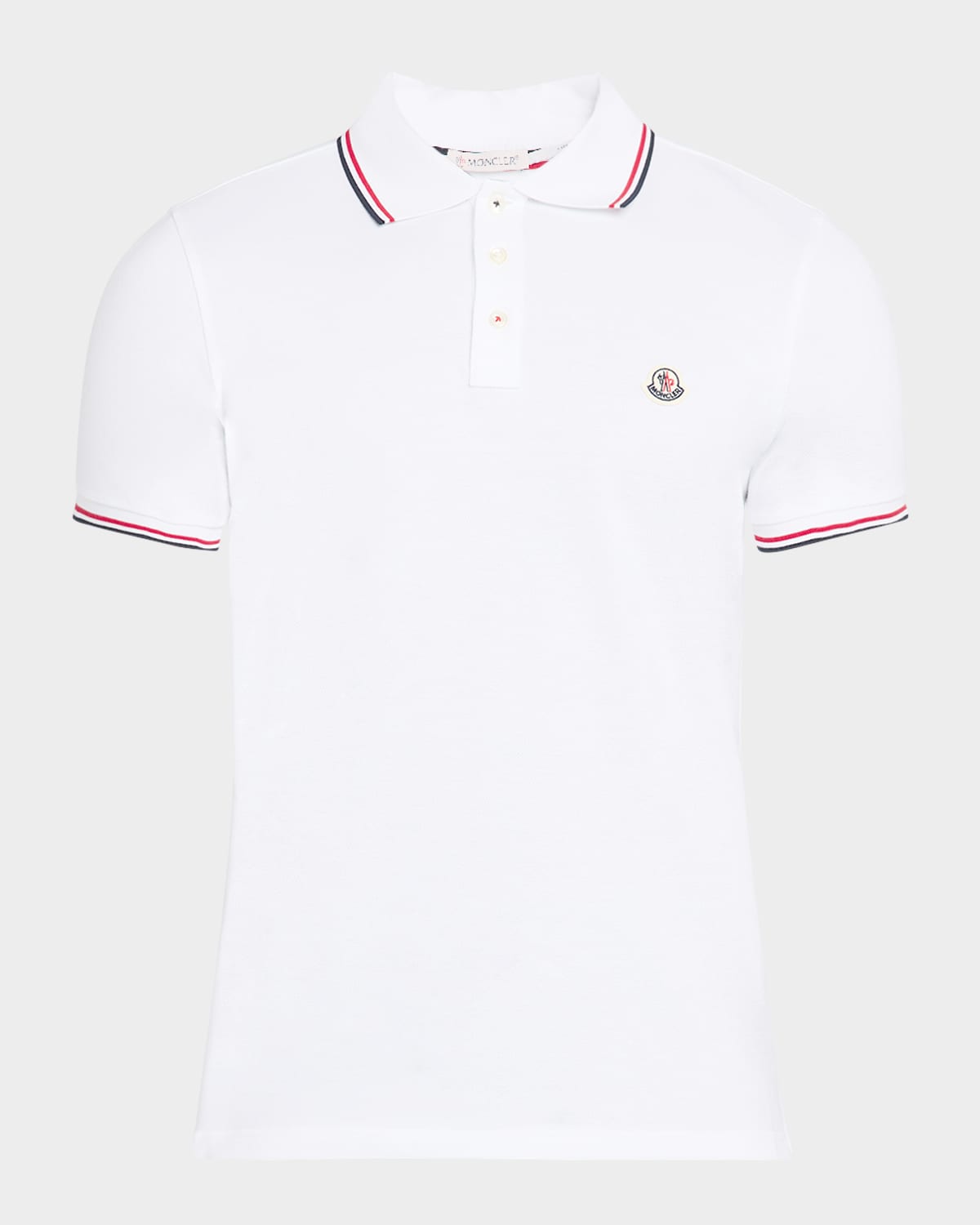 Moncler Classic White Cotton Polo With Signature Tri-color Trim In White