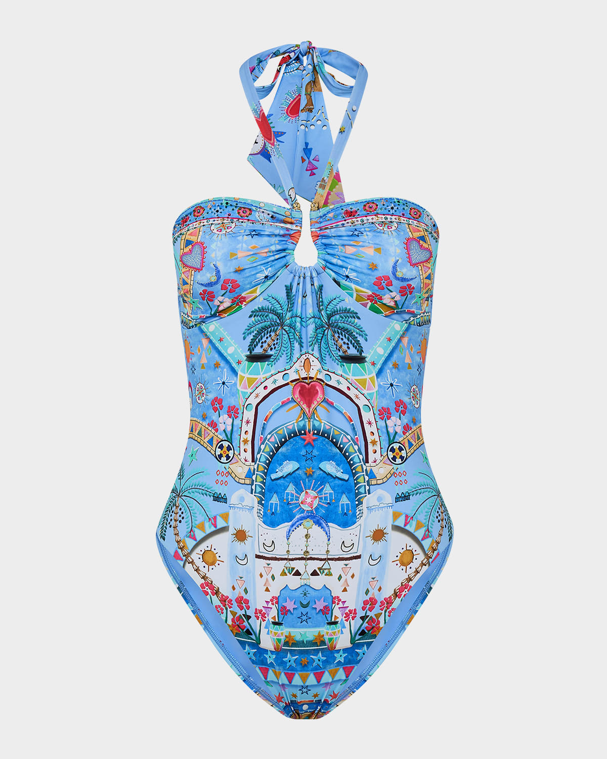 CAMILLA A PAINTED VILLAGE BANDEAU ONE-PIECE SWIMSUIT 