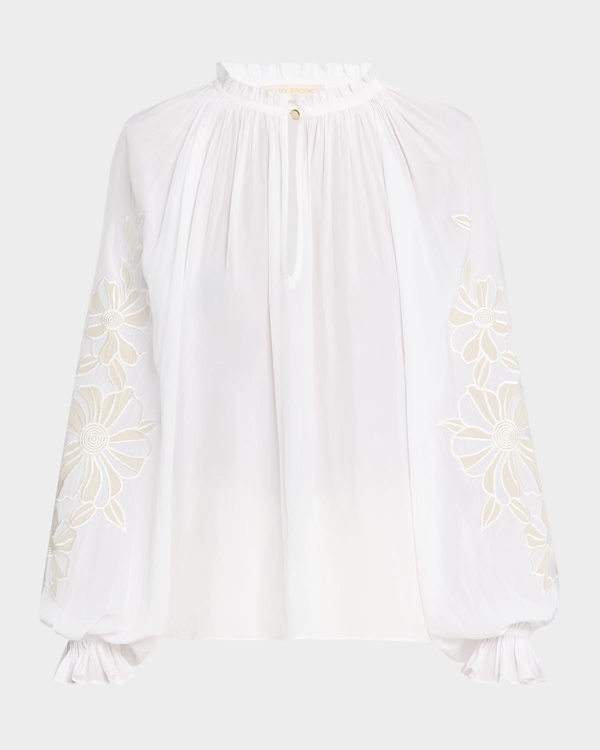 RAMY BROOK NELIDA FLORAL EMBROIDERED BALLOON-SLEEVE BLOUSE 