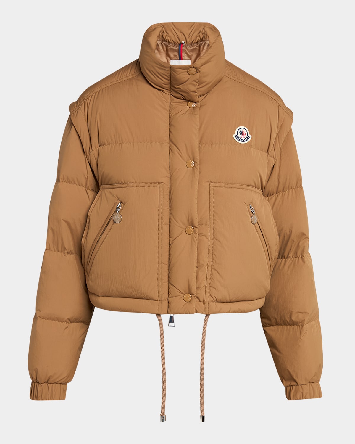 Moncler Selle Puffer Jacket With Zip-off Sleeves In Medium Beige