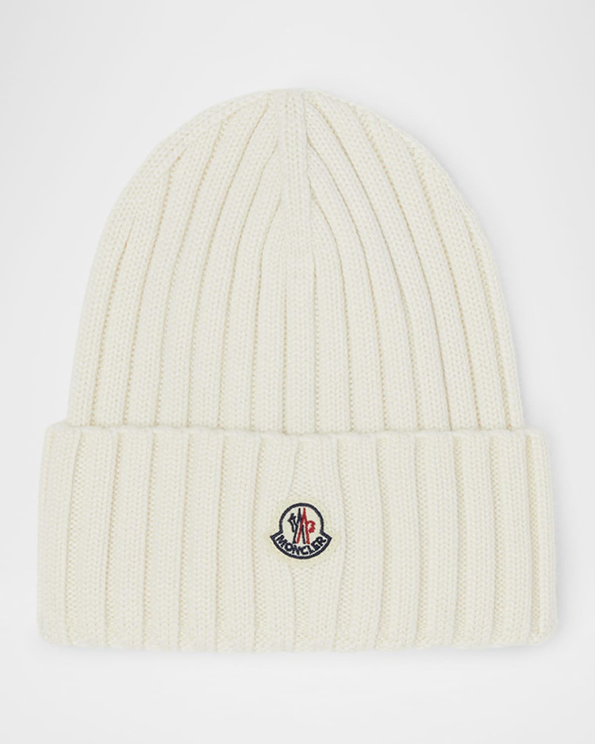 Moncler Ribbed Wool Logo Beanie In White