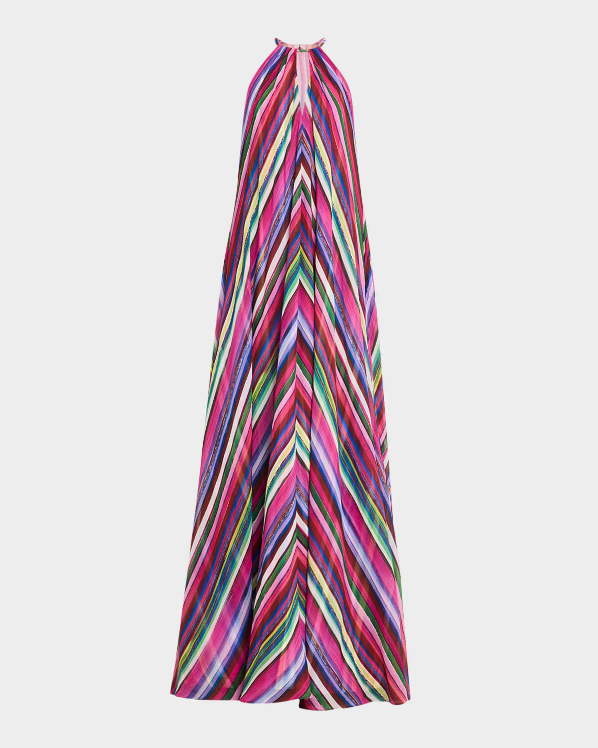 Badgley Mischka Striped Georgette Trapeze Gown In Fuchsia Multi