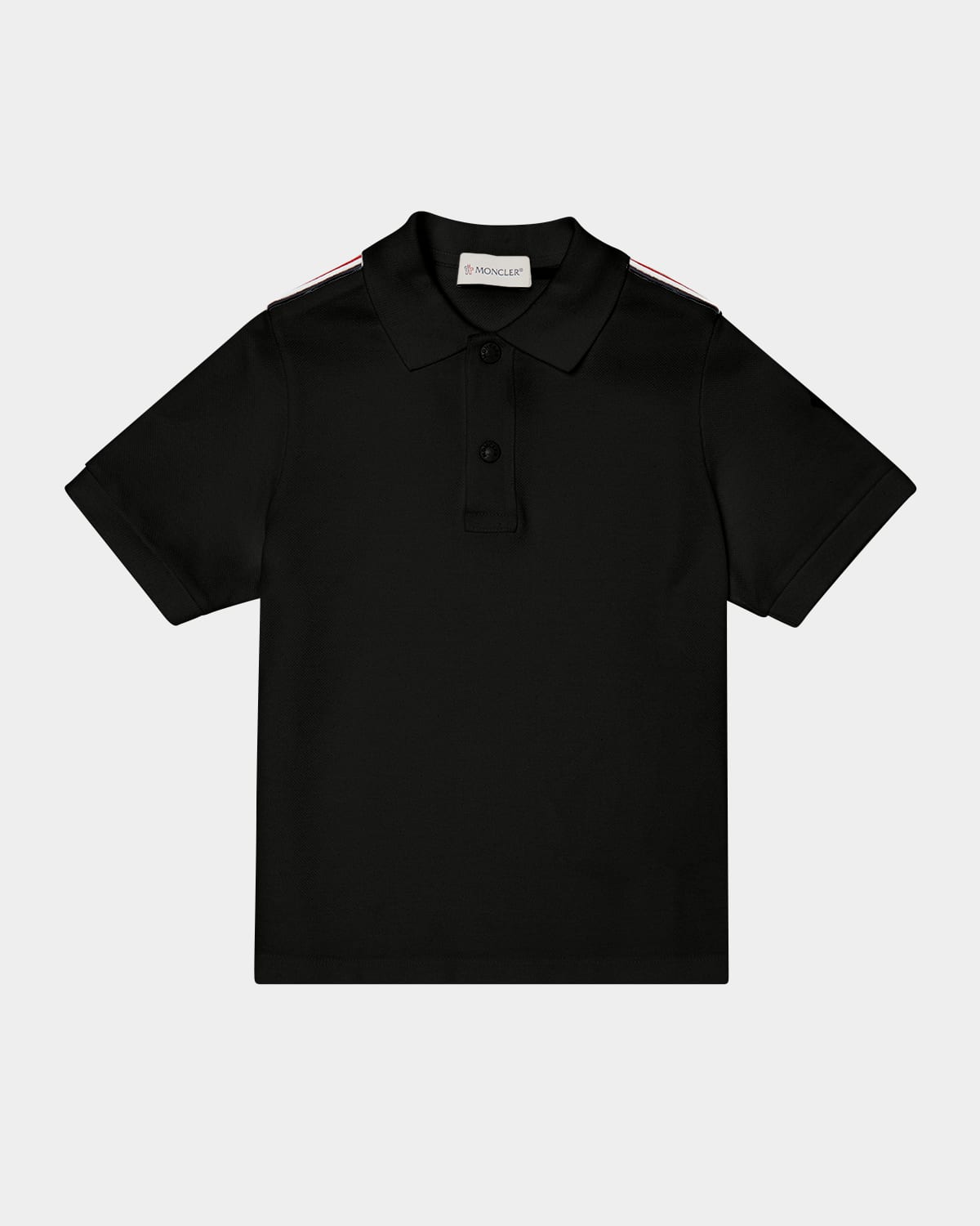 Moncler Boy's Tri-stripe Pique Polo Shirt In Black