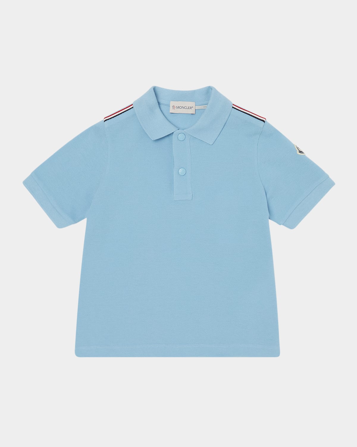 Moncler Boy's Tri-stripe Pique Polo Shirt In Light Blue
