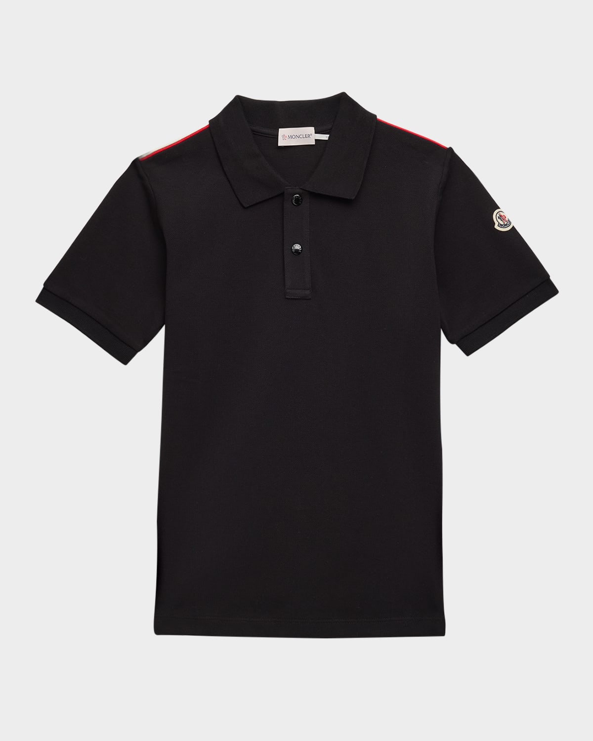 Moncler Boy's Tri-stripe Pique Polo Shirt In Black
