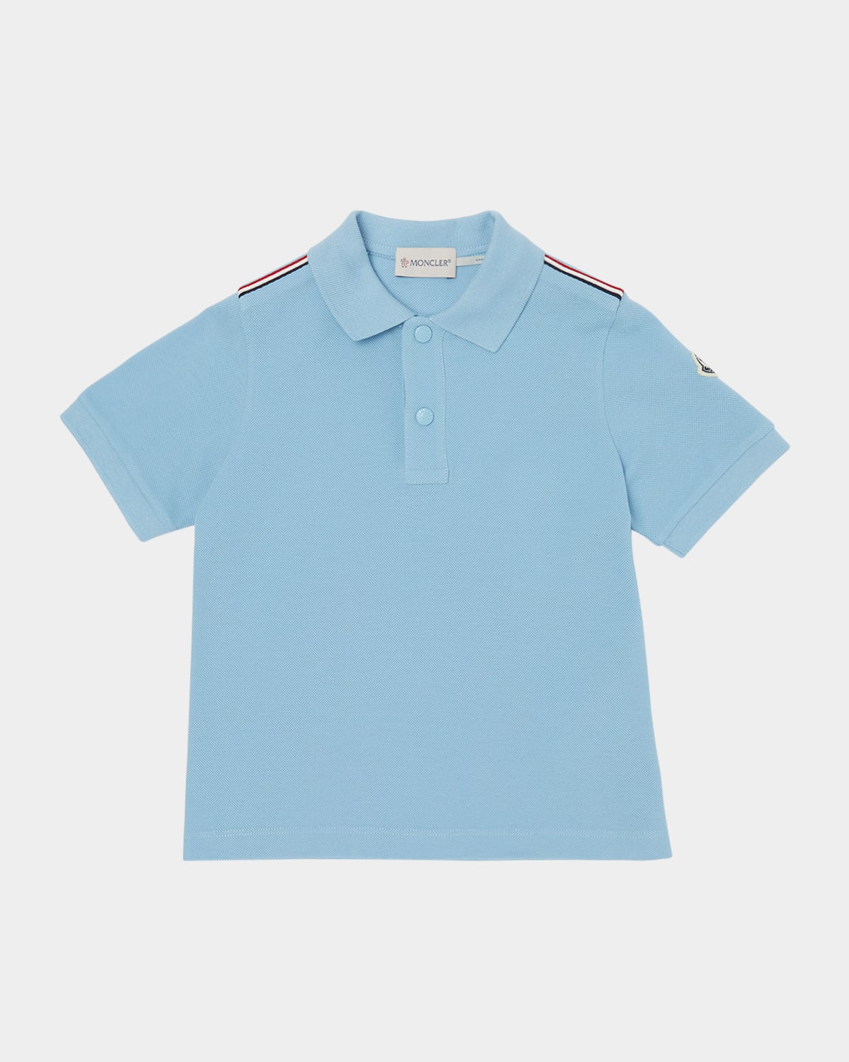 Moncler Boy's Tri-stripe Pique Polo Shirt In Light Blue