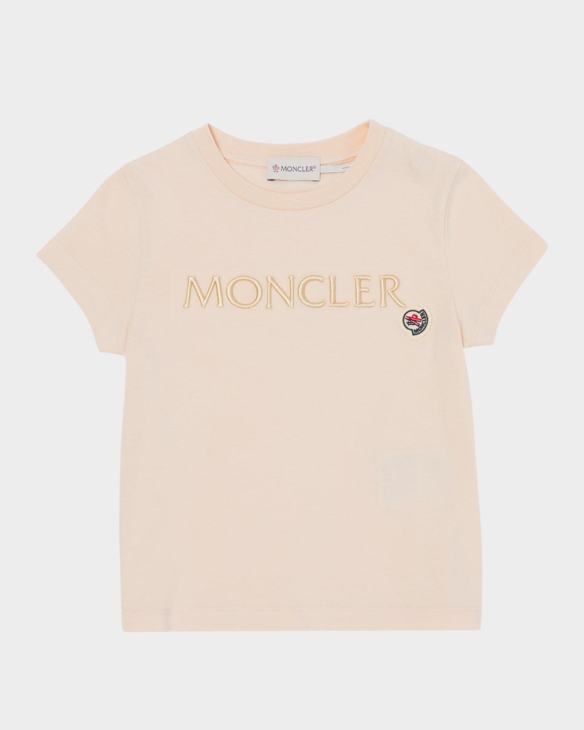 Moncler Girl's Embroidered Logo-bell T-shirt In Light Pink