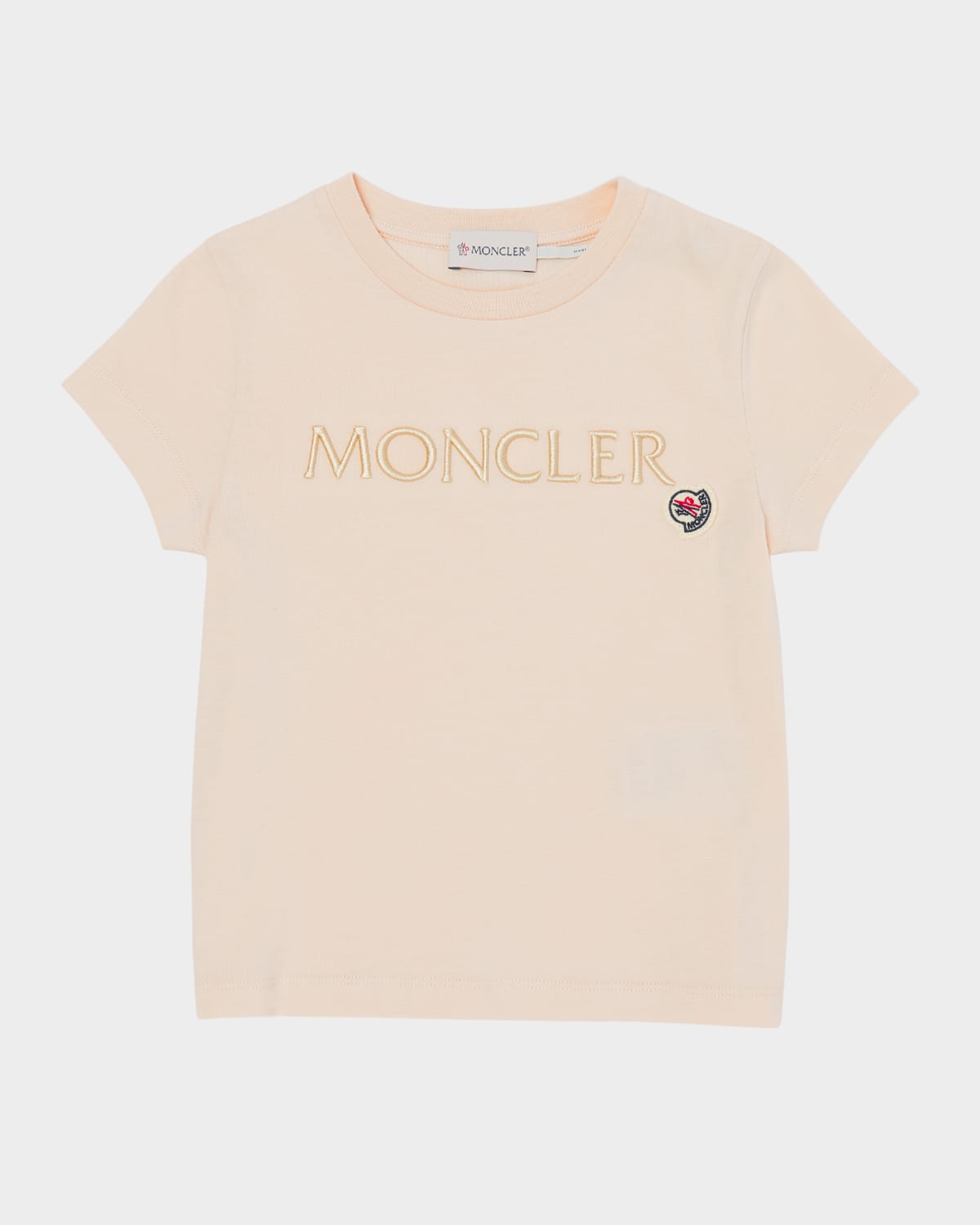 Moncler Girl's Embroidered Logo-bell T-shirt In Light Pink