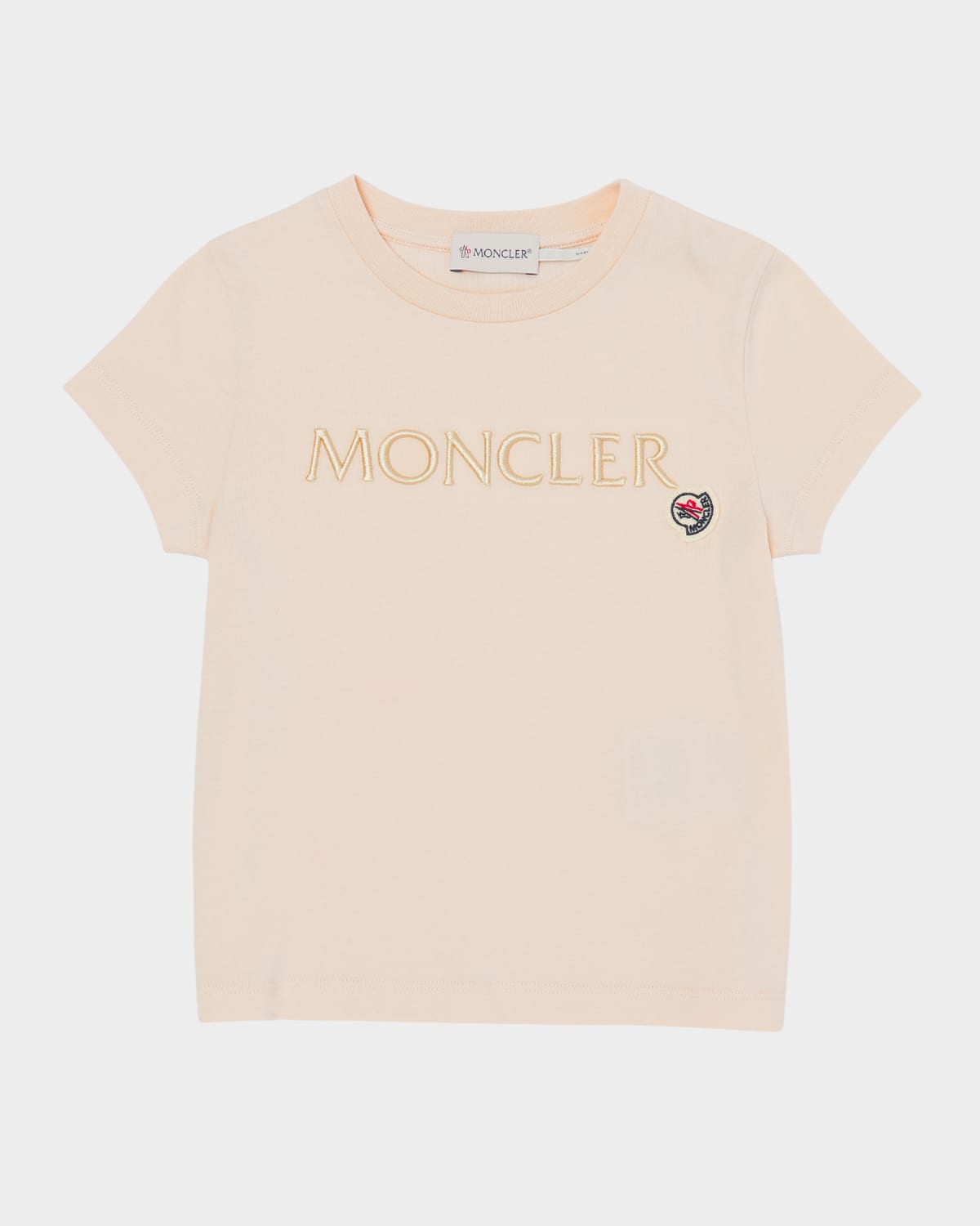 Moncler Girl's Embroidered Logo-bell T-shirt In Light Pink
