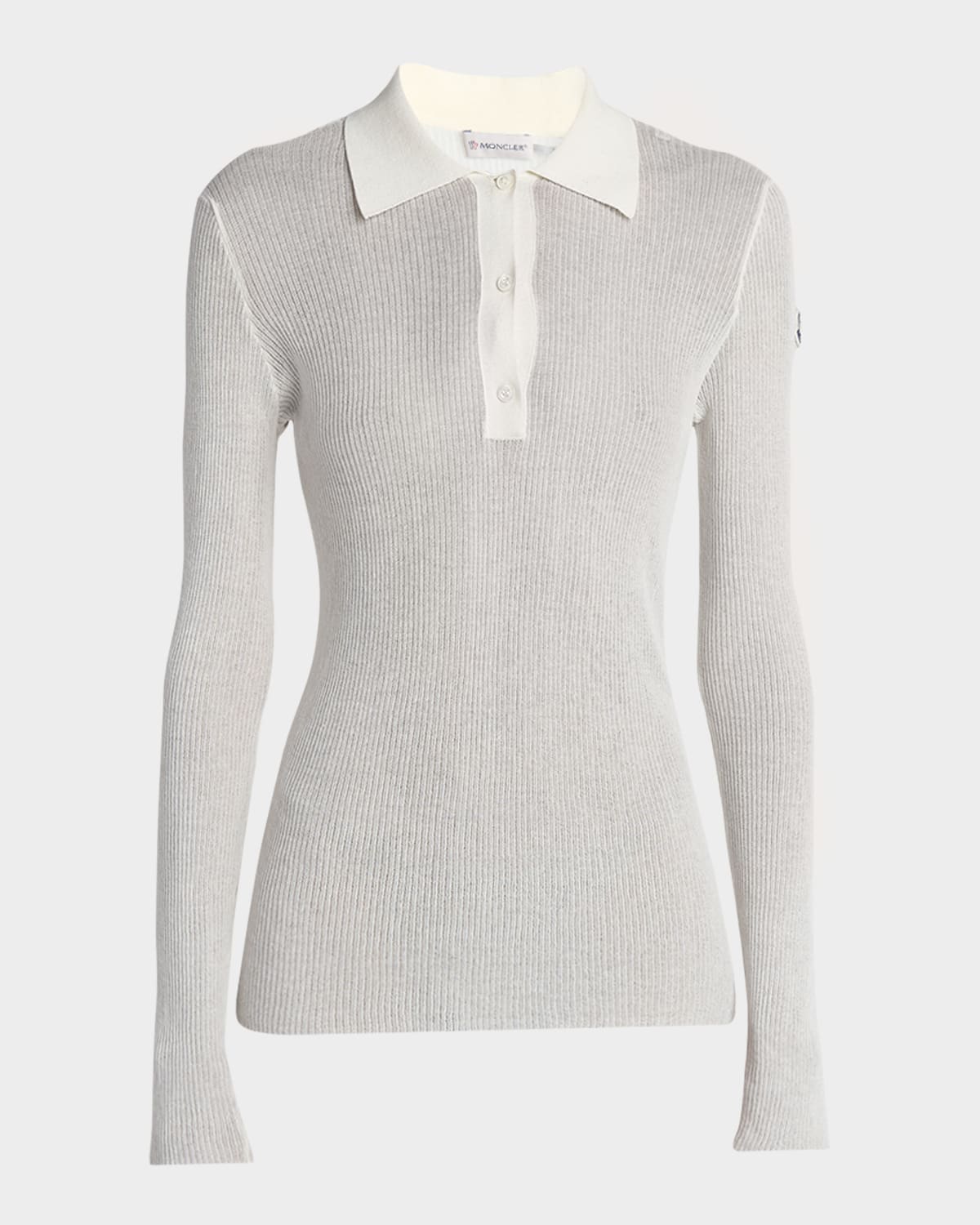 Moncler Long-sleeve Ribbed Polo Shirt In White