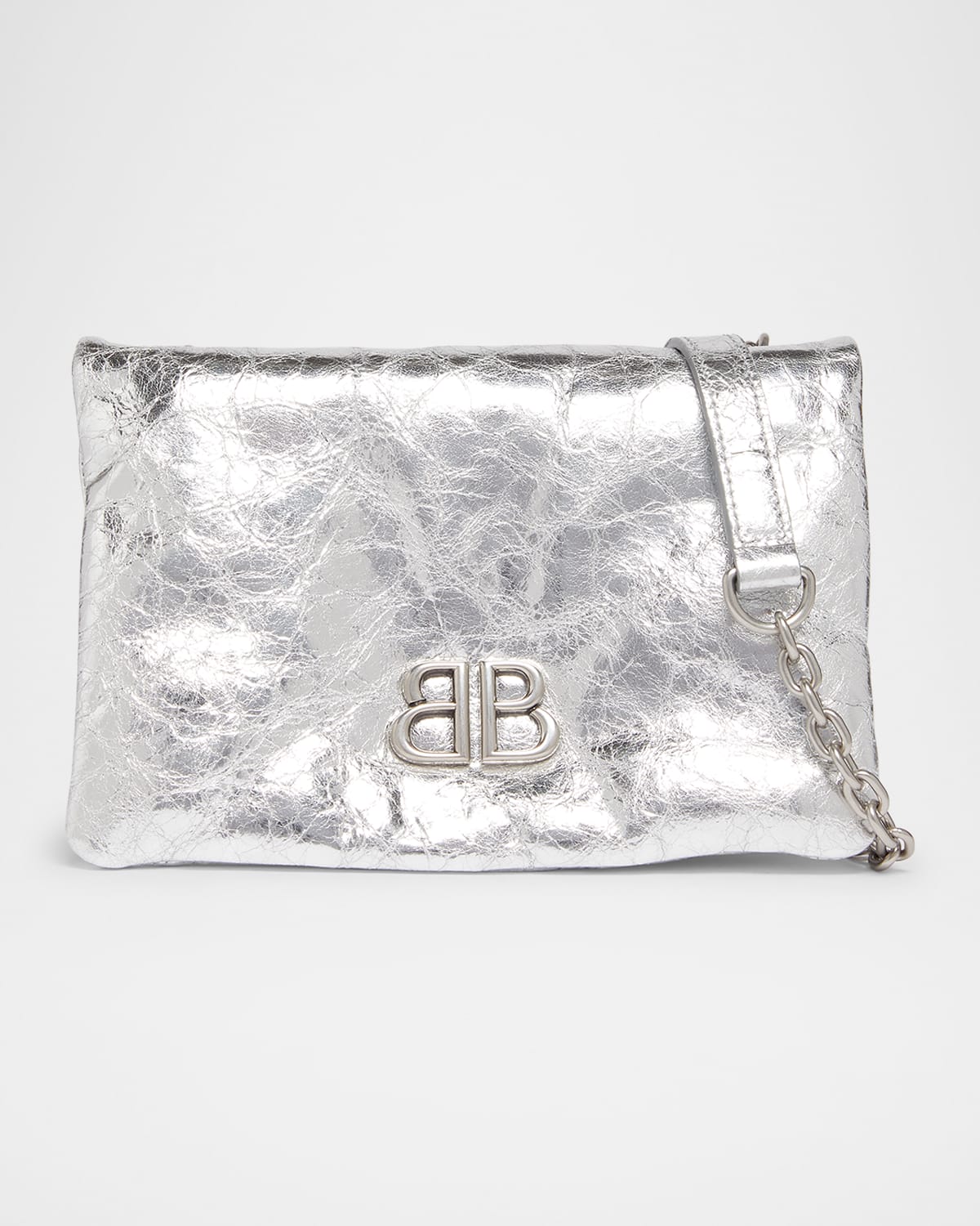 Balenciaga Monaco Nano Metallic Leather Crossbody Bag In Silver