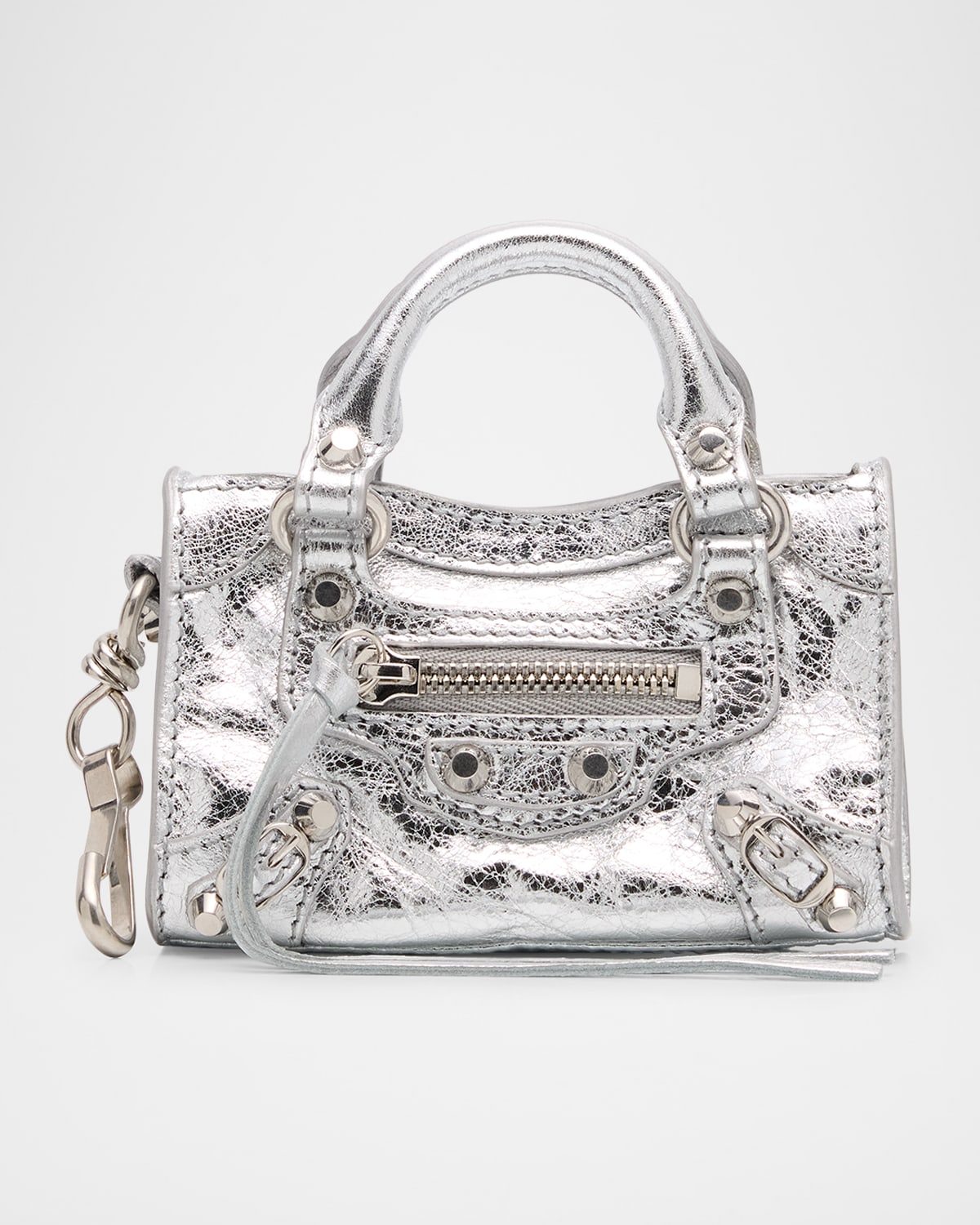 Balenciaga Le City Micro Metallic Leather Bag Charm In Silver