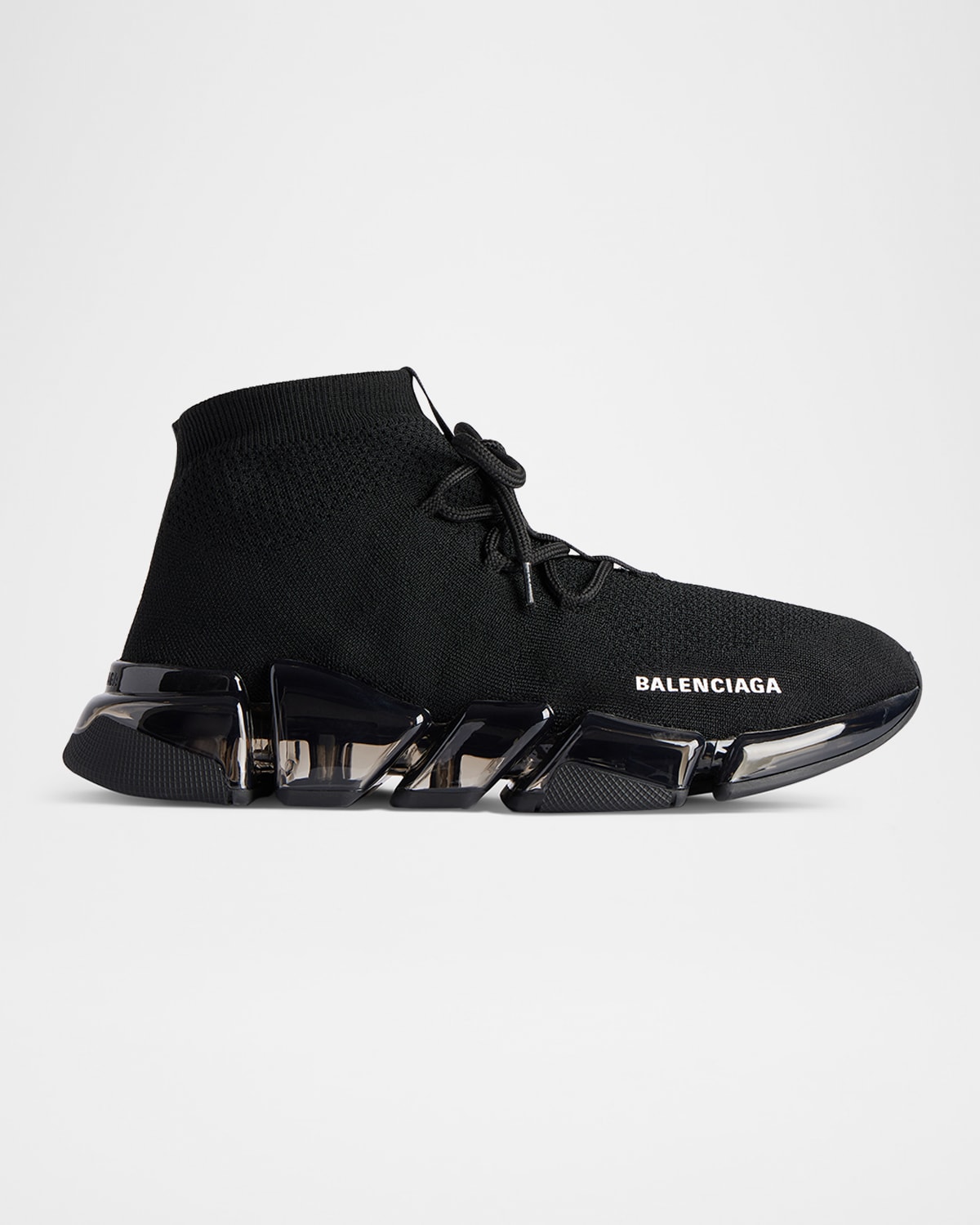 Balenciaga Fully Transparent Outsole Speed 2.0 Retro Knitted Sneakers In 1000 Black