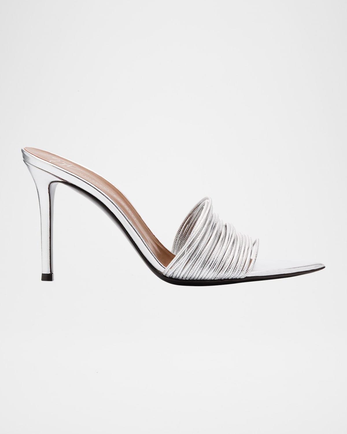Giuseppe Zanotti Metallic Multi-strap Stiletto Slide Sandals In Silver