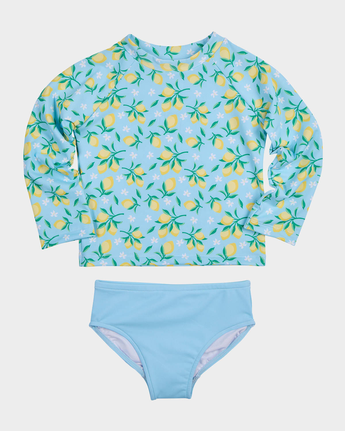 FLORENCE EISEMAN GIRL'S LEMON-PRINT RASHGUARD TWO-PIECE SWIMSUIT 
